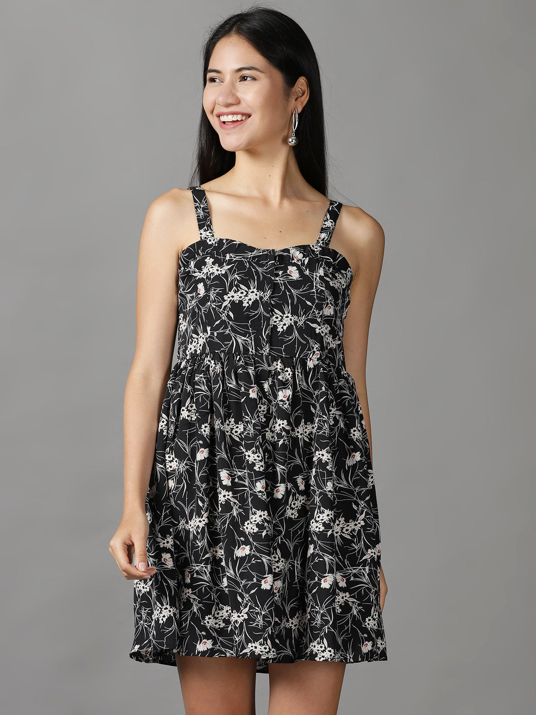 Women's Black Printed Fit and Flare Dress