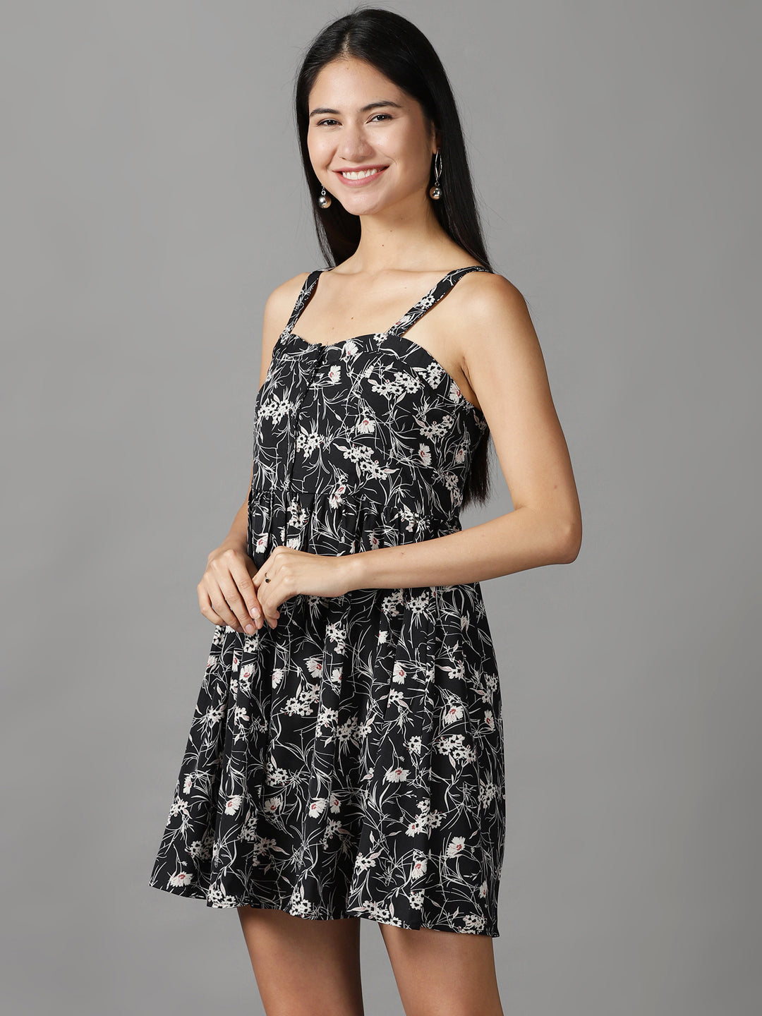 Women's Black Printed Fit and Flare Dress