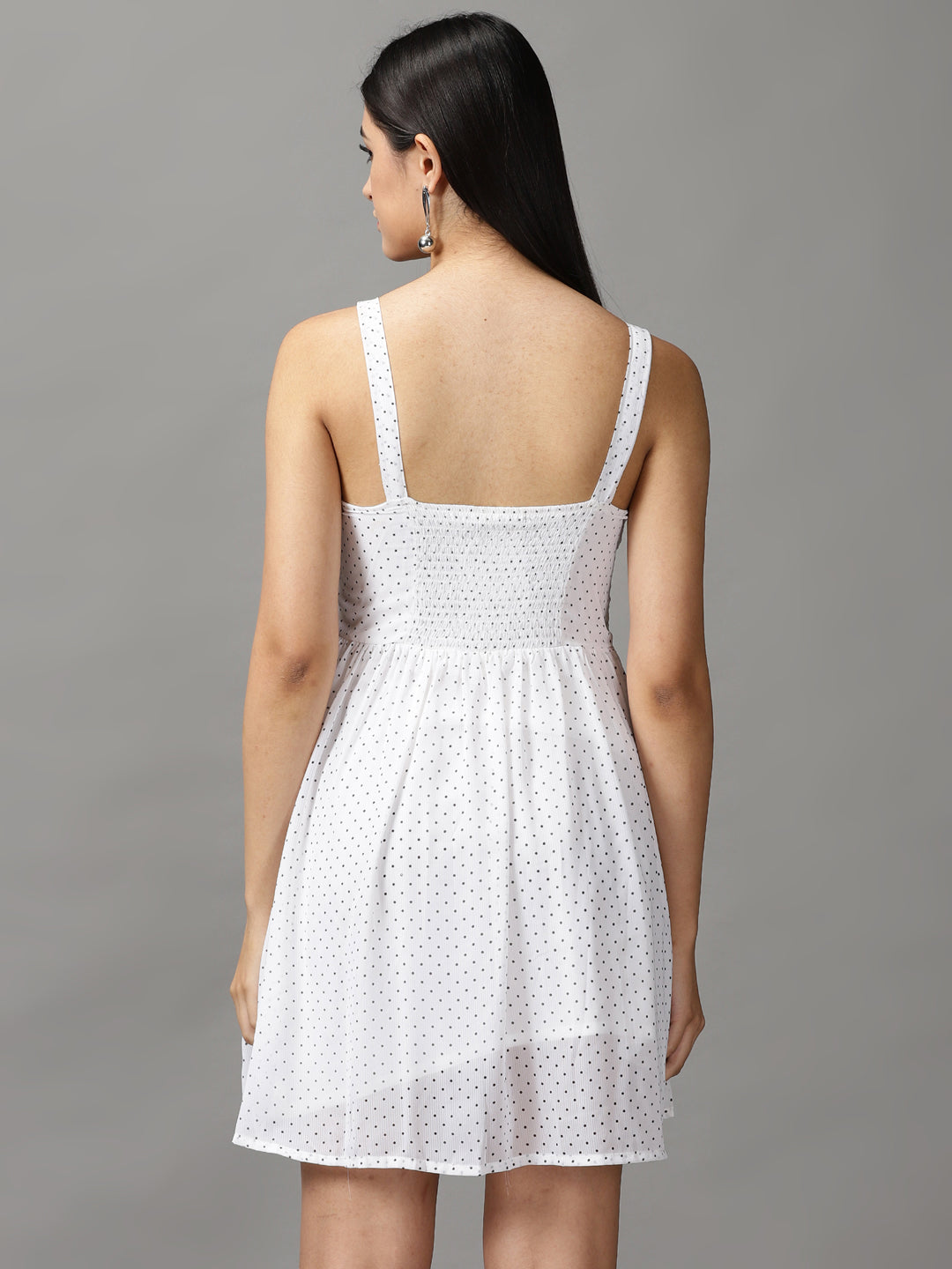 Women's White Polka Dots Fit and Flare Dress