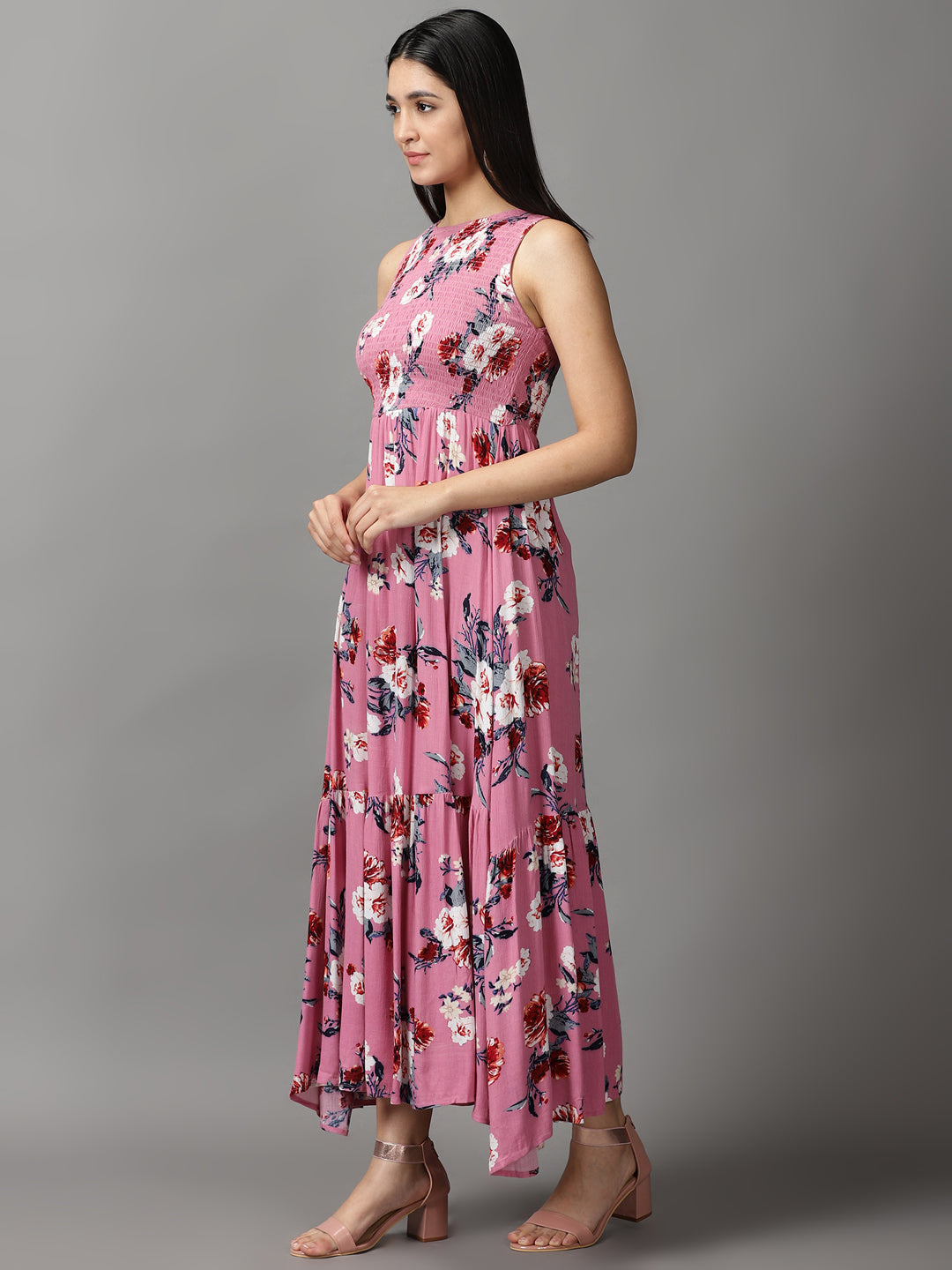 Women's Pink Floral Fit and Flare Dress