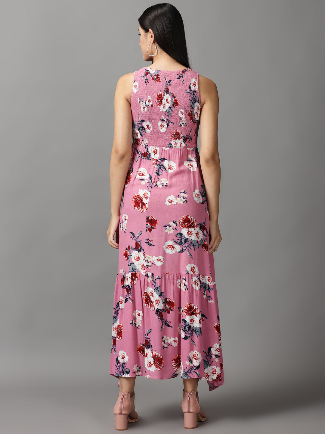 Women's Pink Floral Fit and Flare Dress