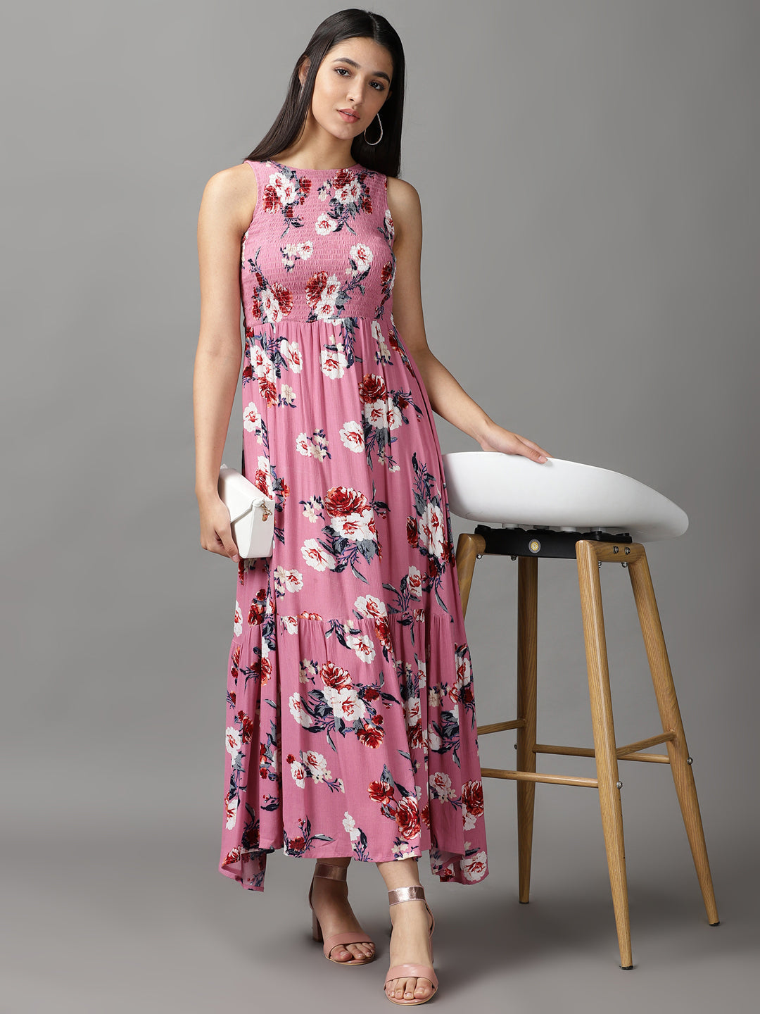 Women's Pink Floral Fit and Flare Dress