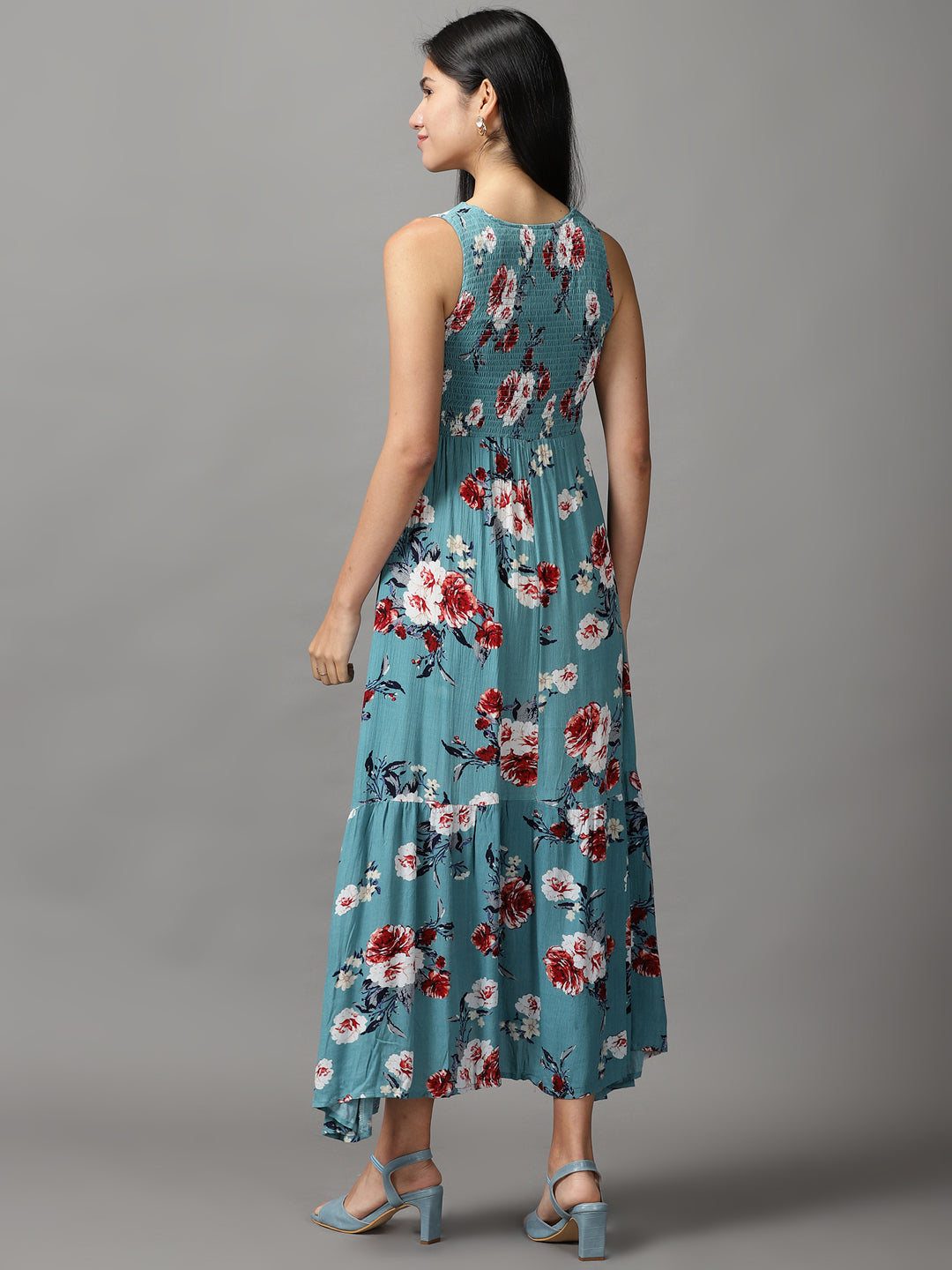 Women's Blue Floral Fit and Flare Dress