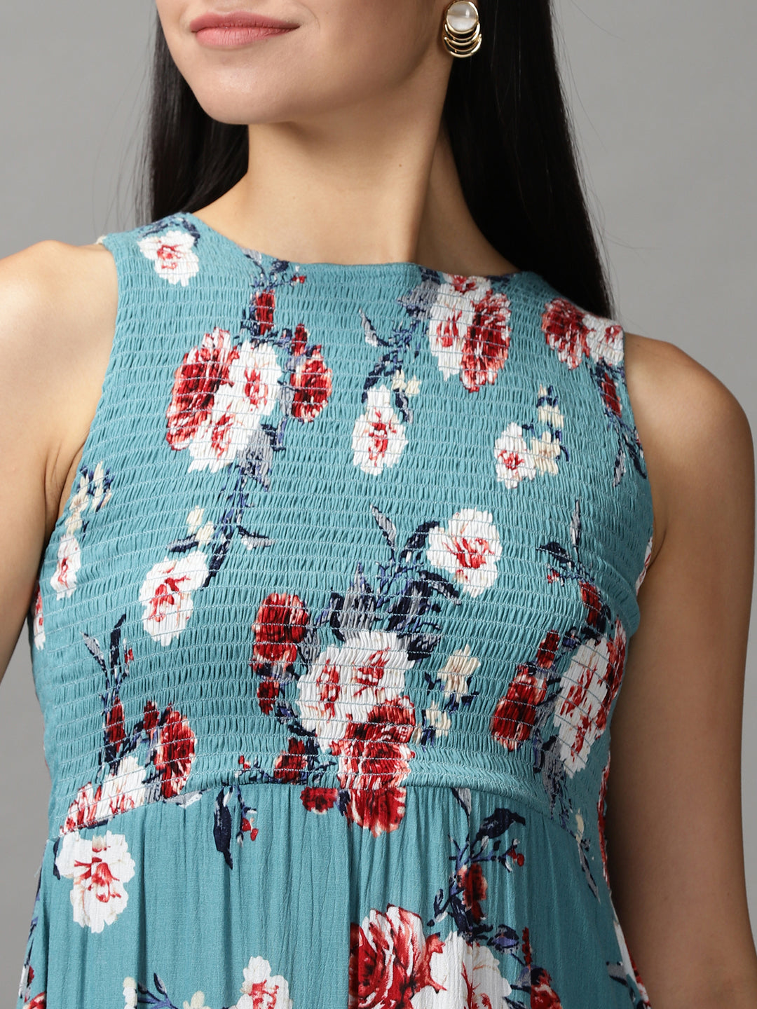 Women's Blue Floral Fit and Flare Dress