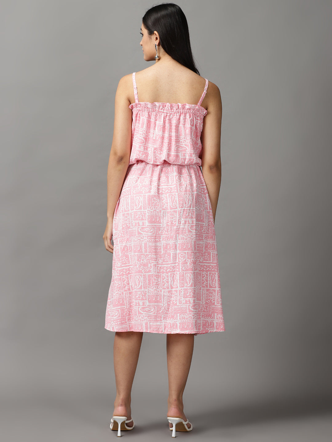 Women's Pink Printed Fit and Flare Dress