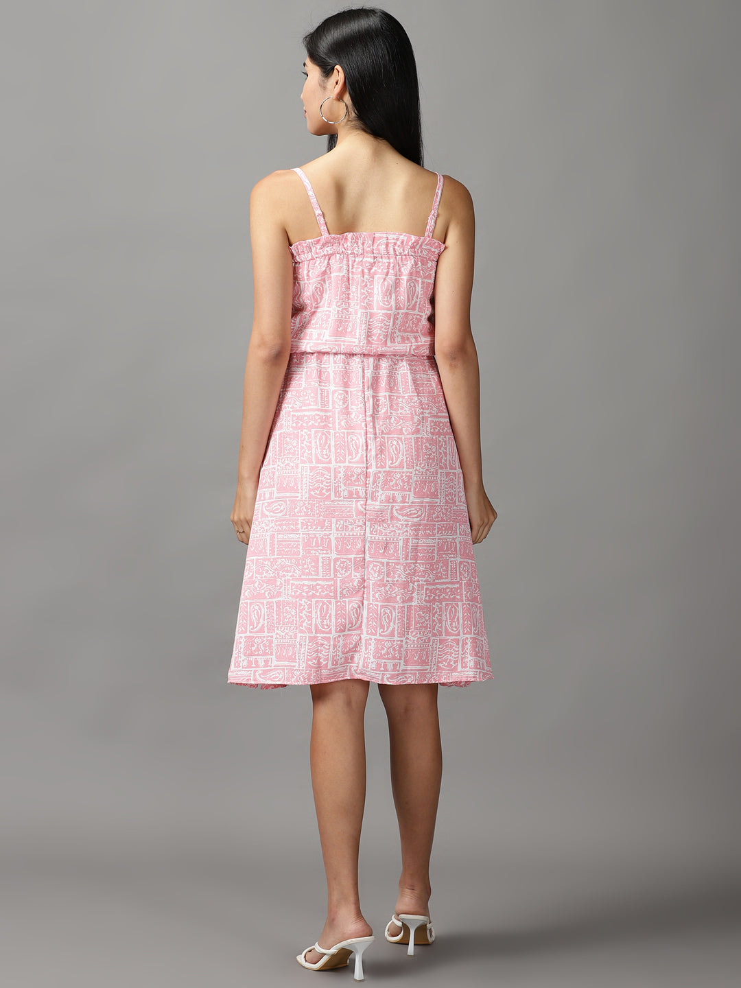 Women's Pink Printed Fit and Flare Dress