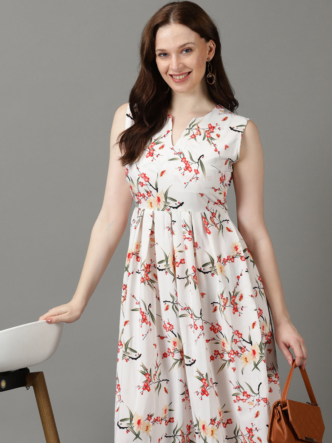 Women's White Printed Fit and Flare Dress