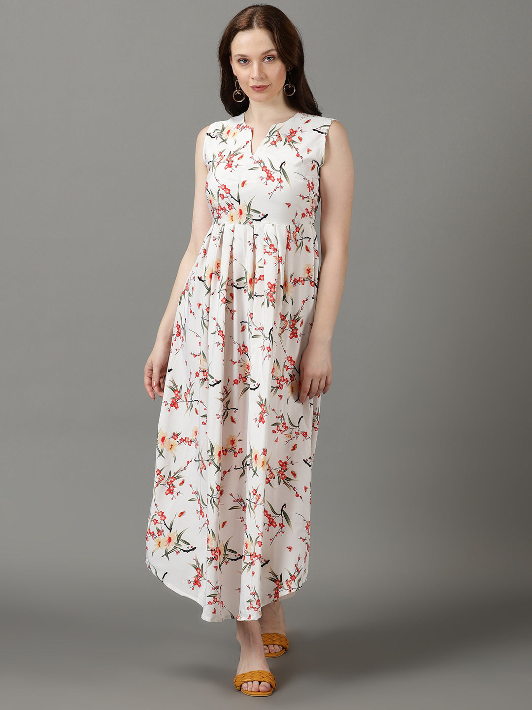 Women's White Printed Fit and Flare Dress