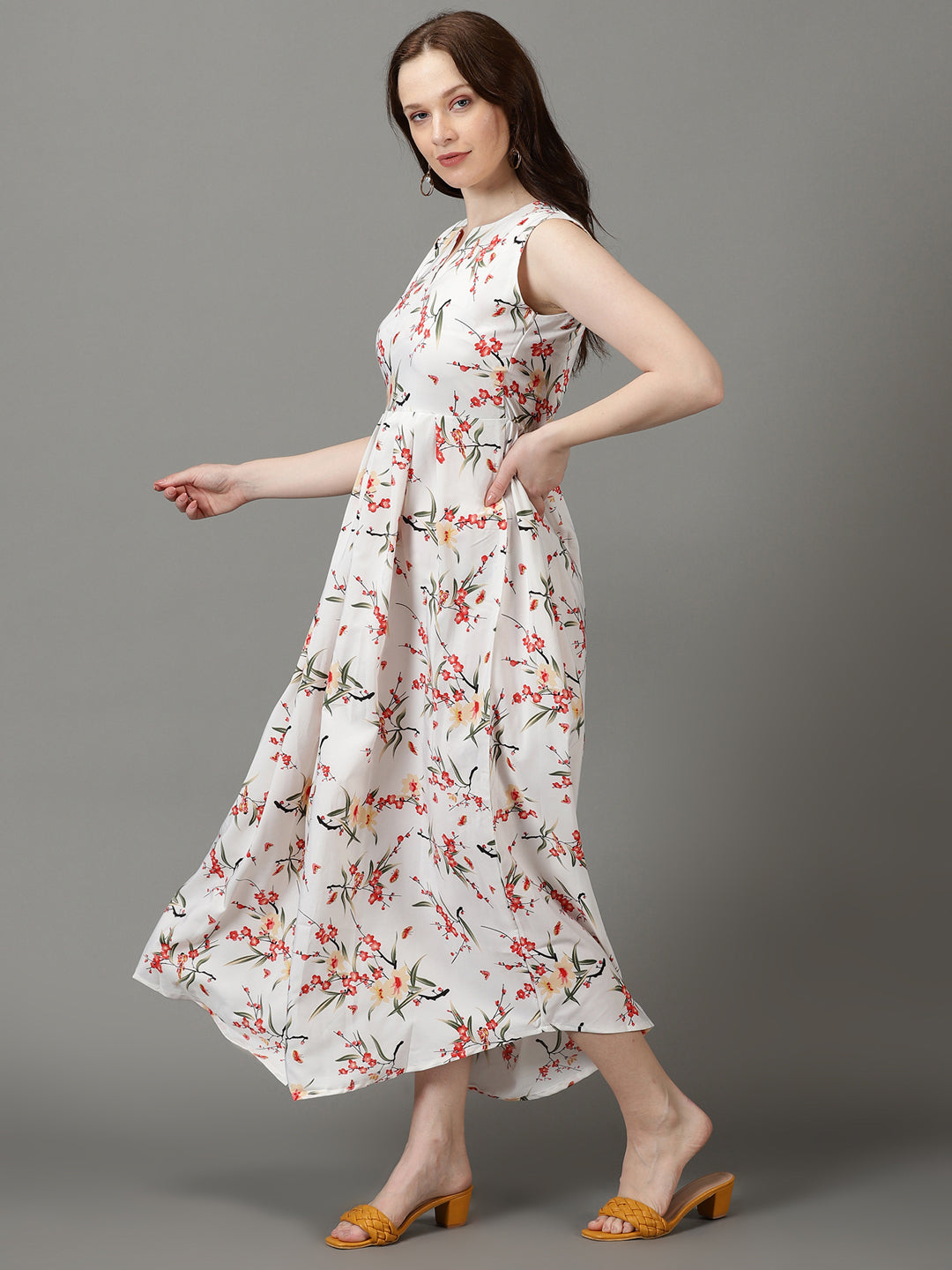 Women's White Printed Fit and Flare Dress