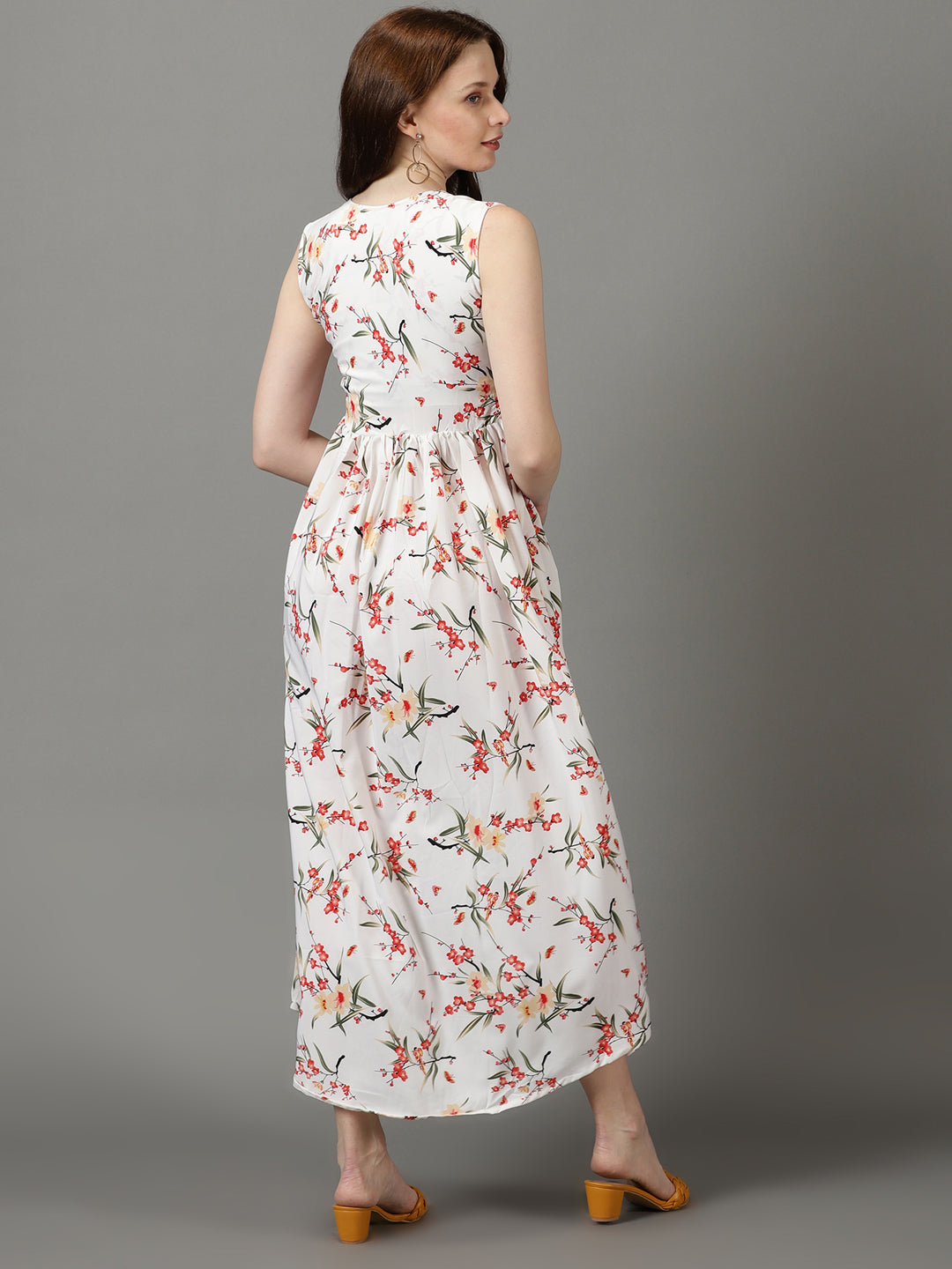 Women's White Printed Fit and Flare Dress