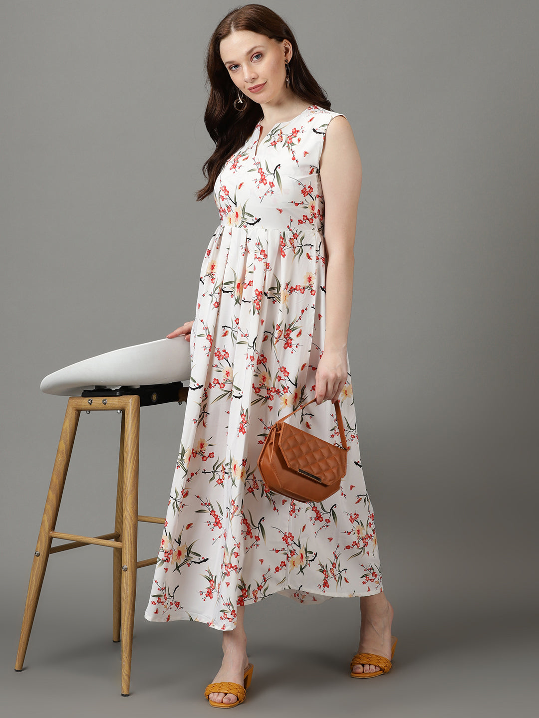 Women's White Printed Fit and Flare Dress