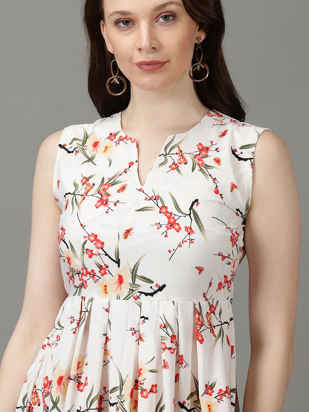 Women's White Printed Fit and Flare Dress