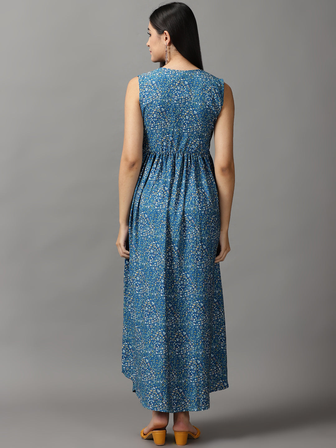 Women's Blue Floral Fit and Flare Dress