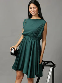 Women's Green Fit and Flare Sleeveless Dress