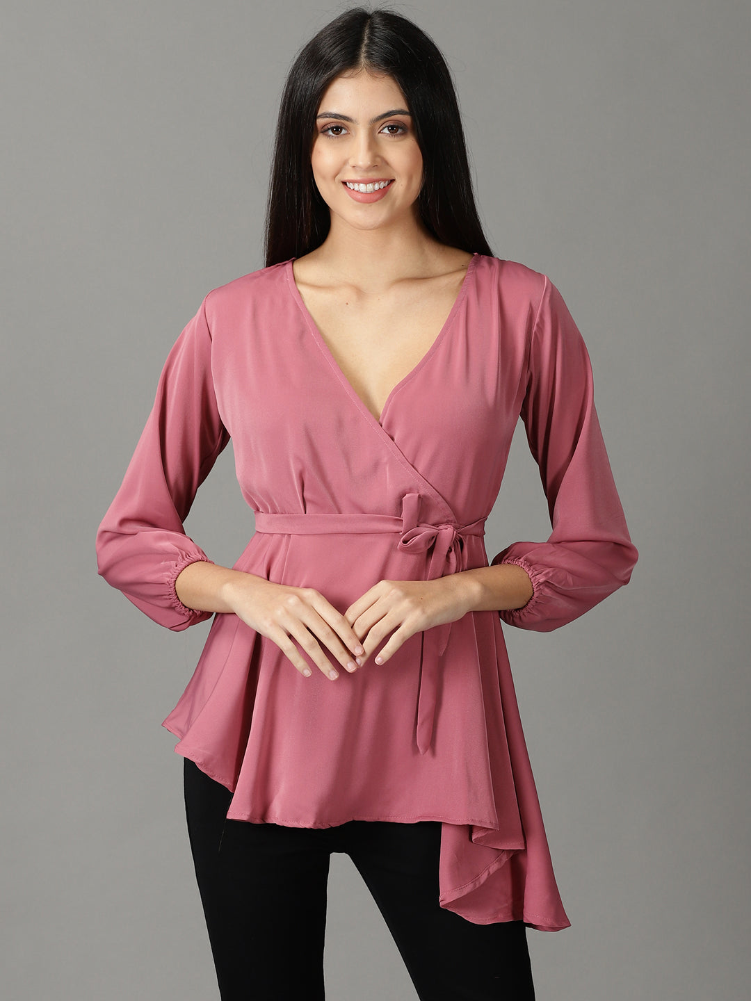 Women's Mauve Solid Peplum Top