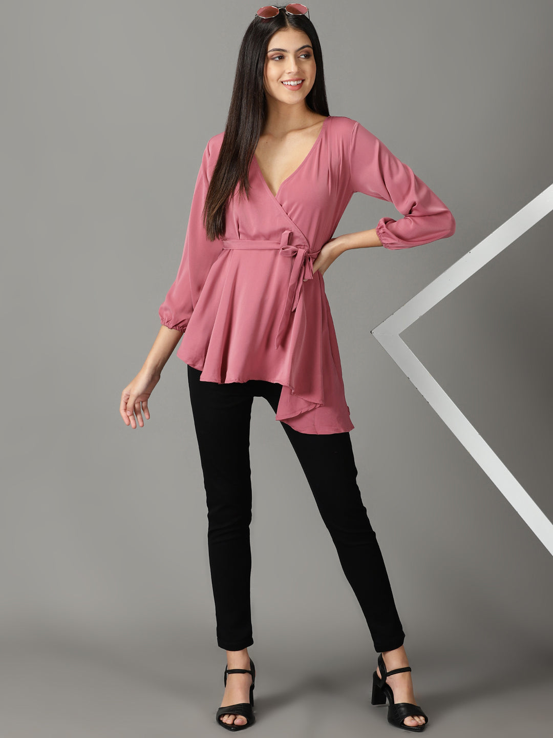 Women's Mauve Solid Peplum Top