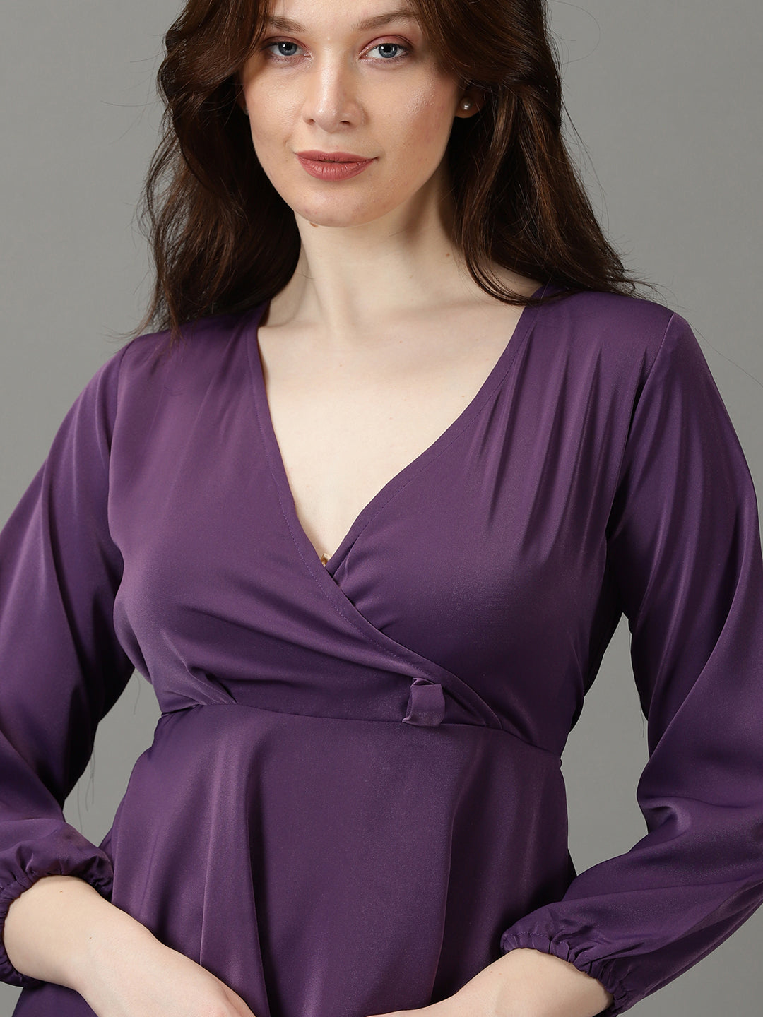 Women's Purple Solid Wrap Longline Top