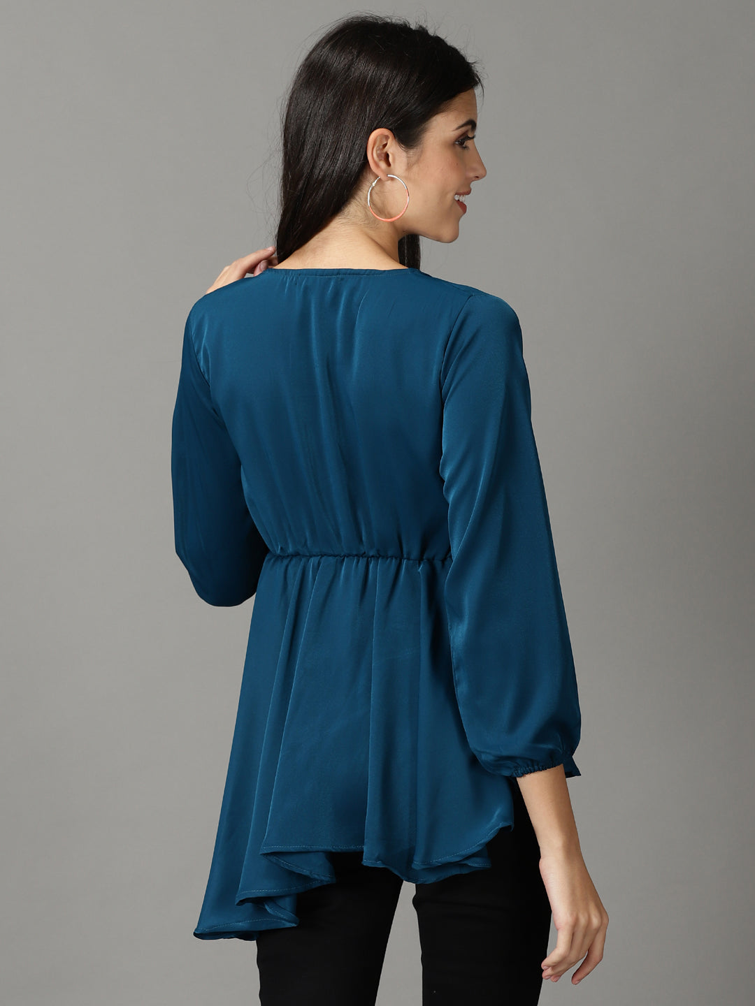 Women's Teal Solid Peplum Top