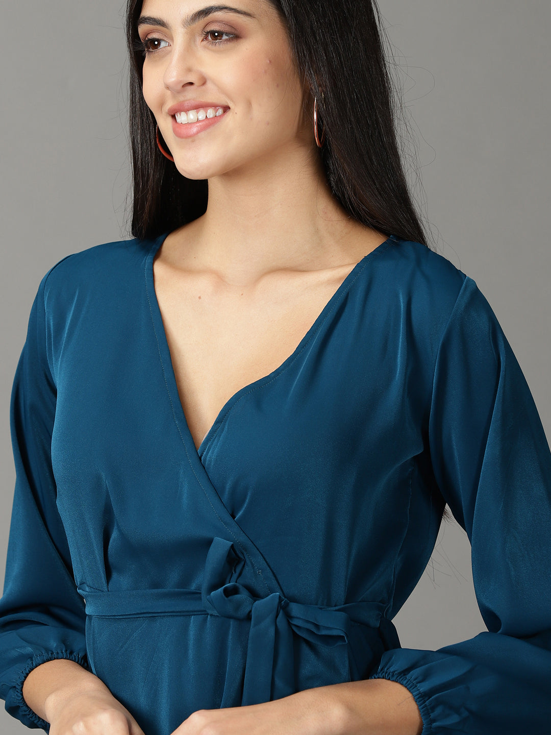 Women's Teal Solid Peplum Top