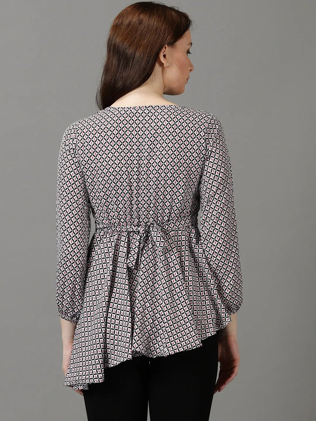 Women's Black Printed Wrap Top