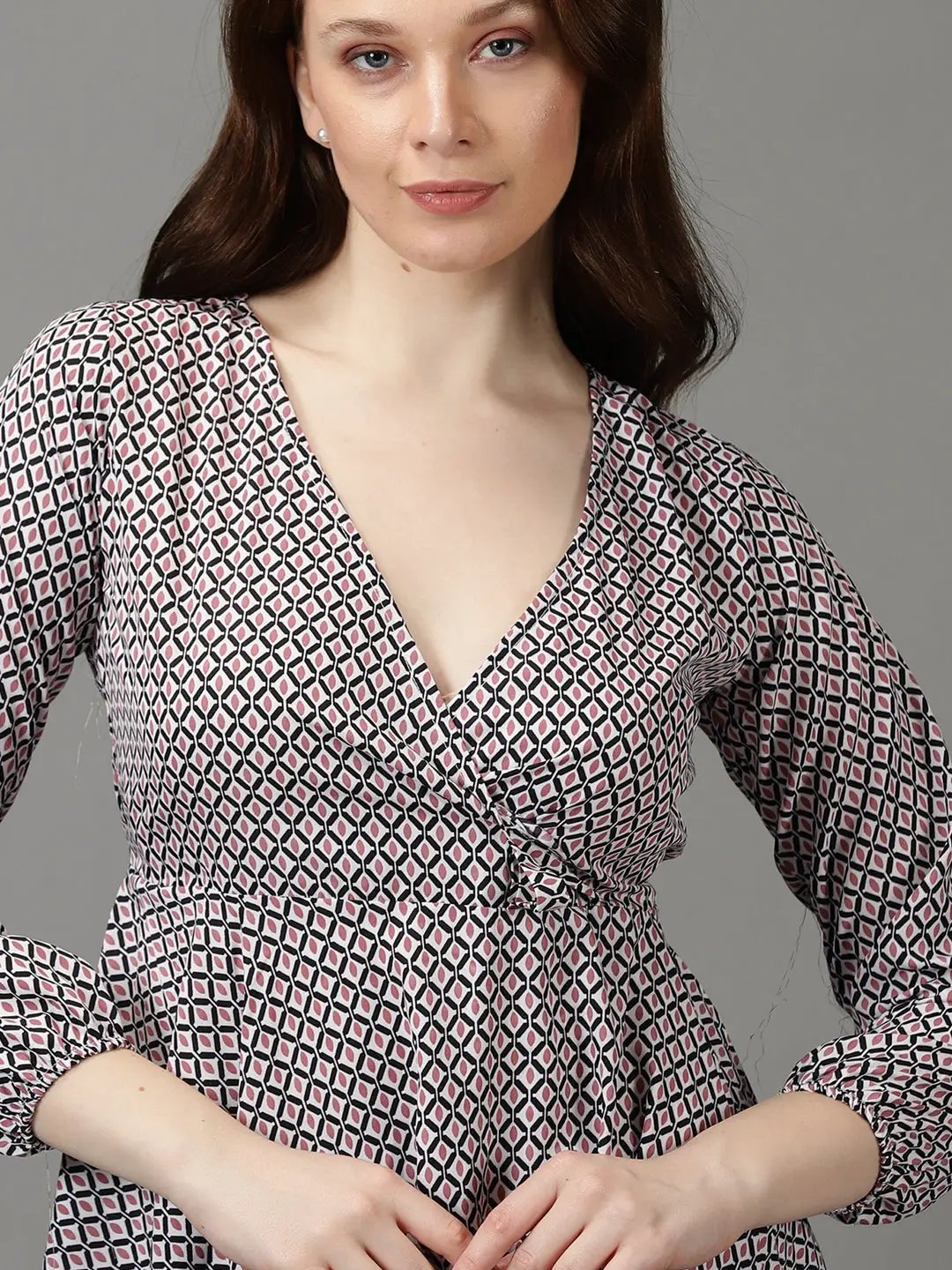 Women's Black Printed Wrap Top