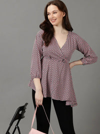 Women's Black Conversational Printed Asymmetrical Hem Bishop Sleeve Wrap Top