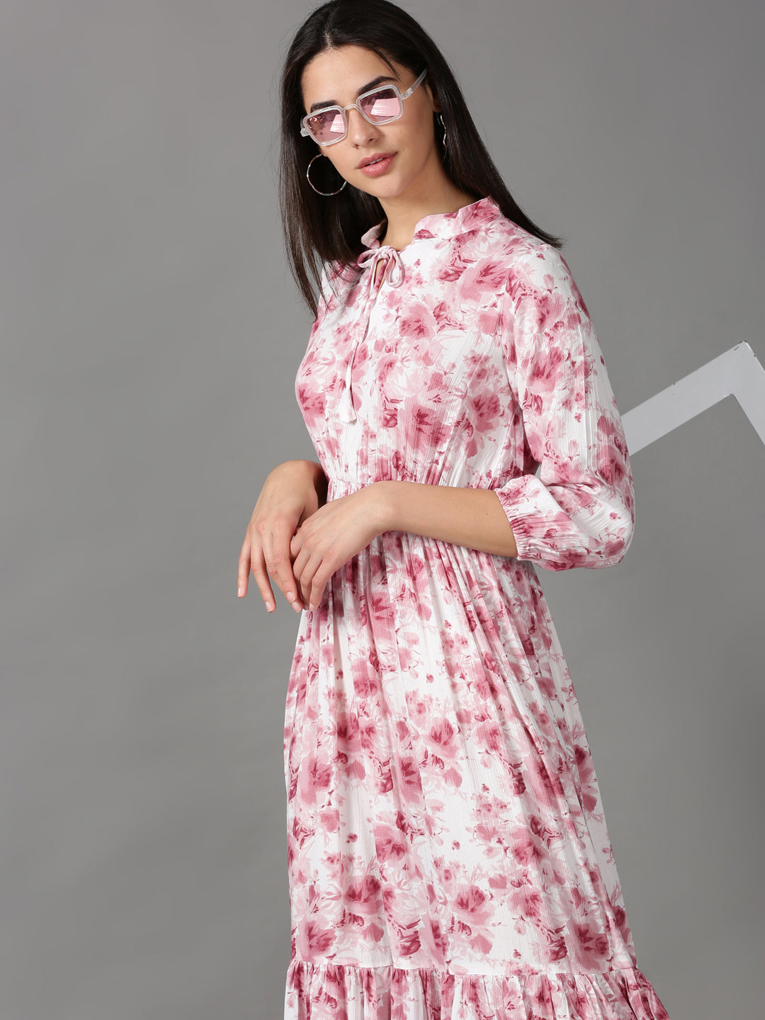 Women's White Floral Fit and Flare Dress