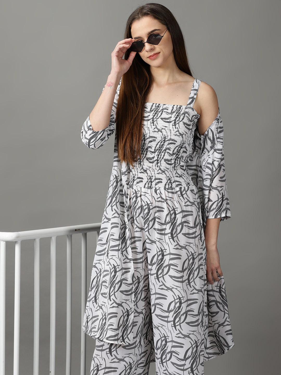 Women's White Printed Jumpsuit