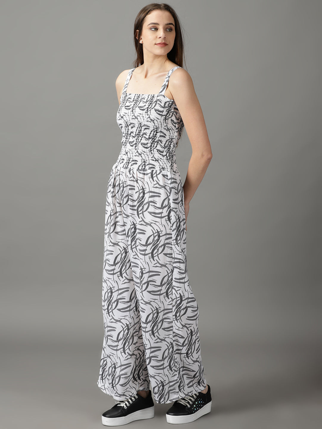 Women's White Printed Jumpsuit