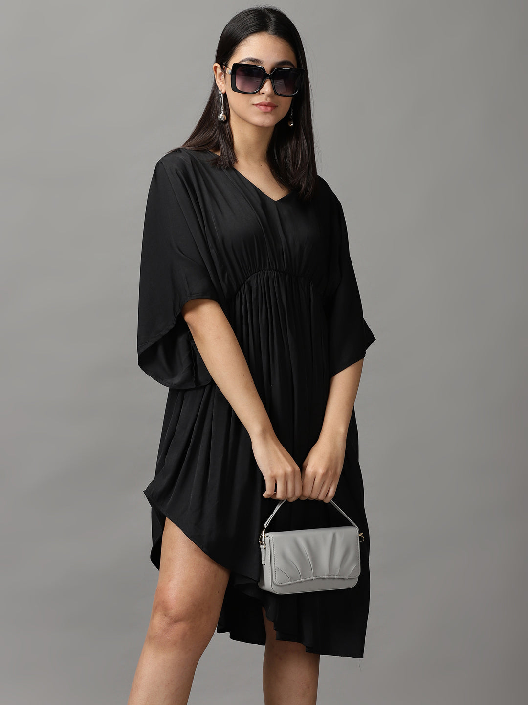 Women's Black Solid Fit and Flare Dress