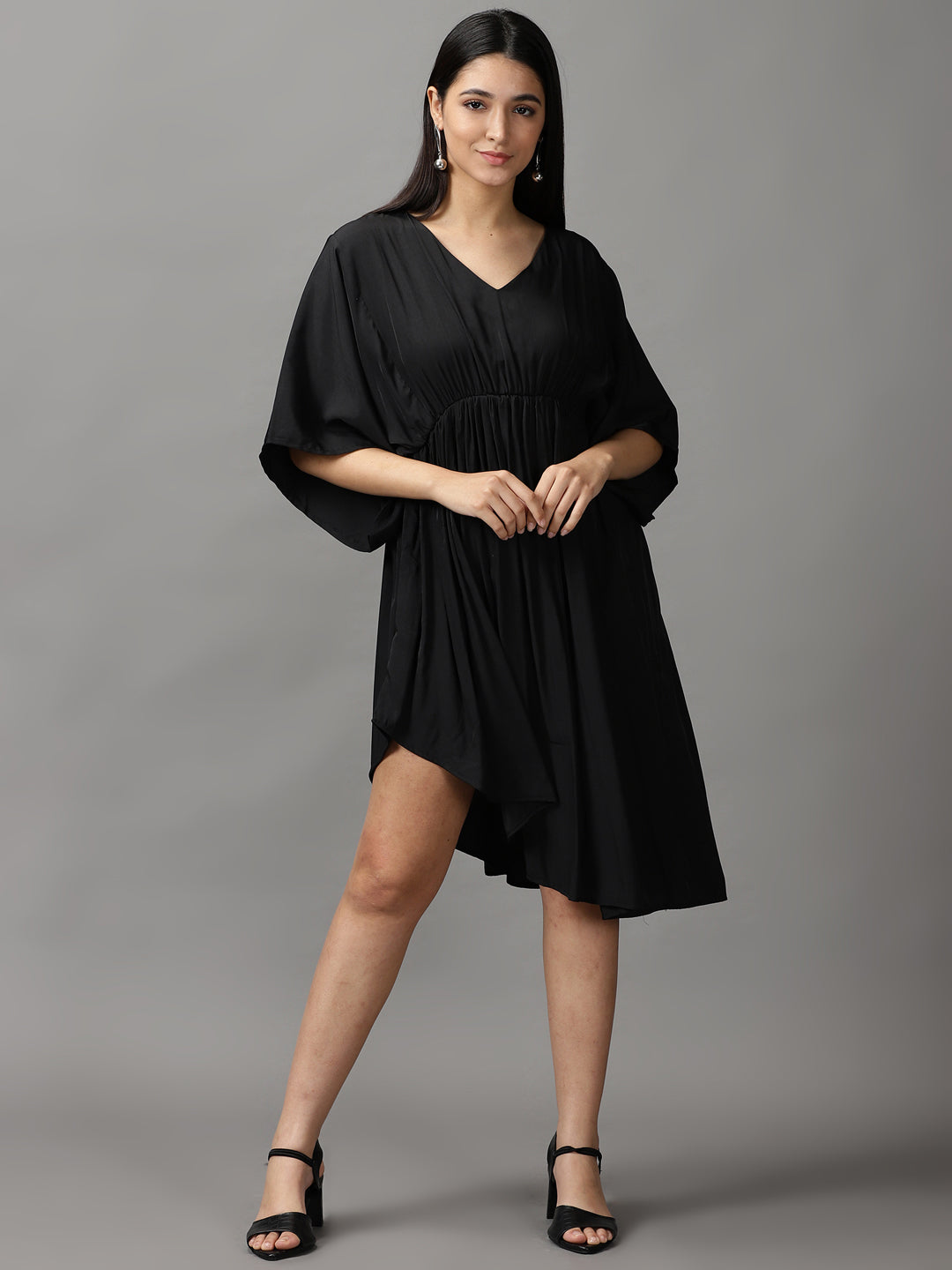 Women's Black Solid Fit and Flare Dress