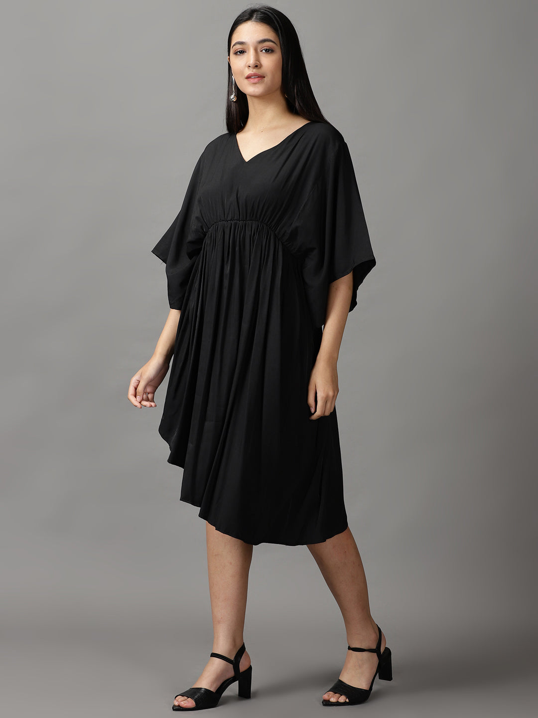 Women's Black Solid Fit and Flare Dress