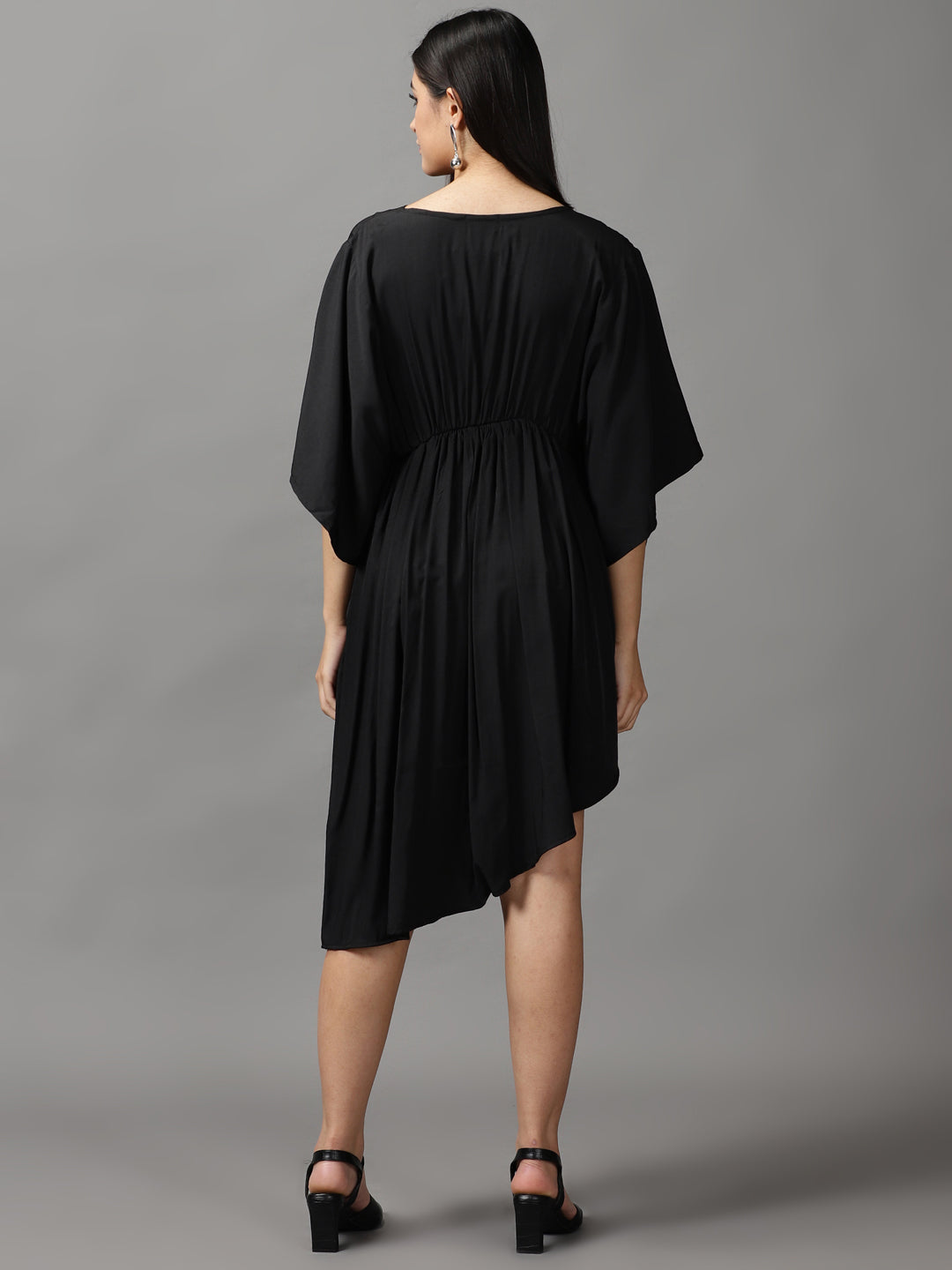 Women's Black Solid Fit and Flare Dress