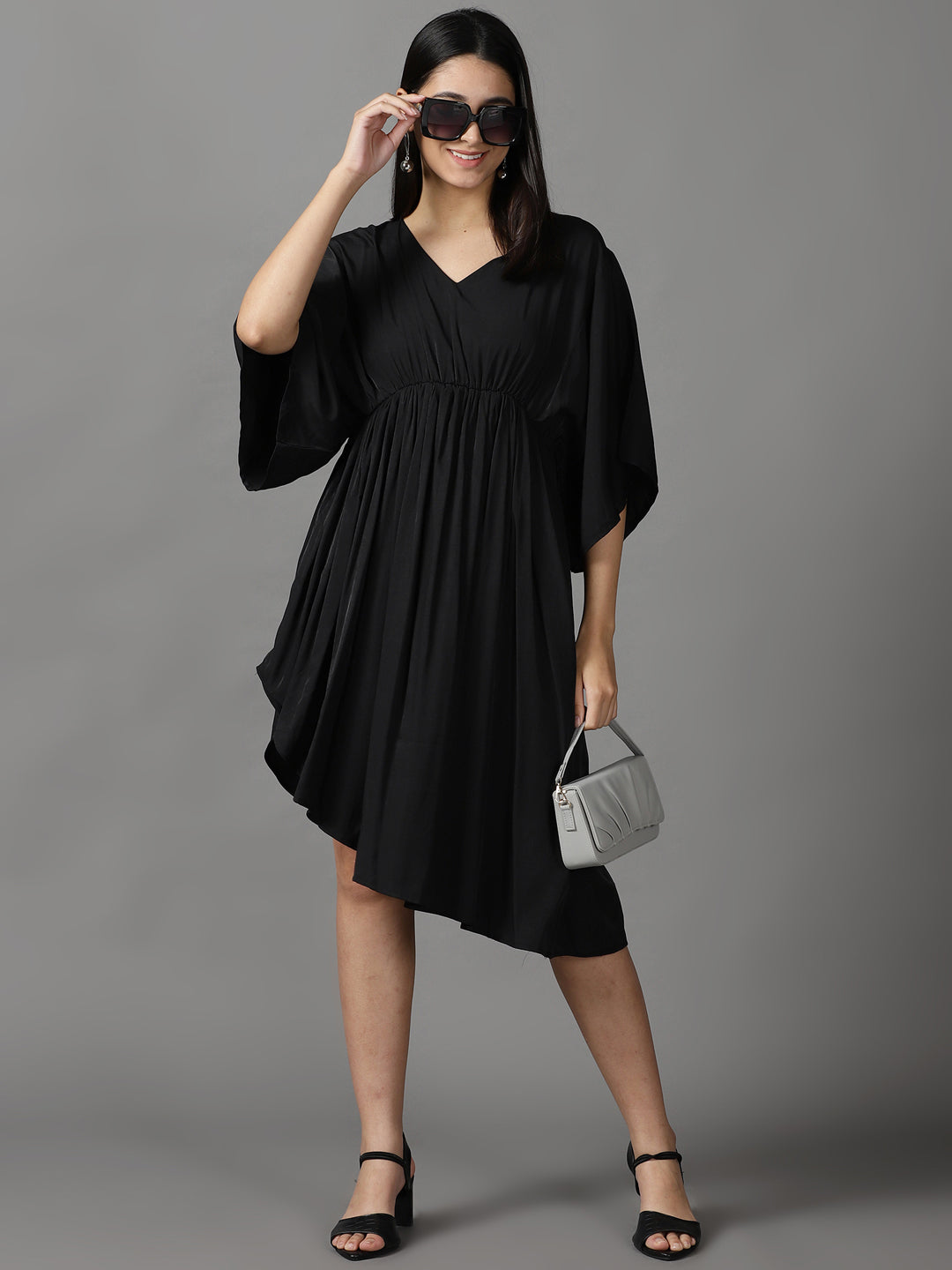 Women's Black Solid Fit and Flare Dress