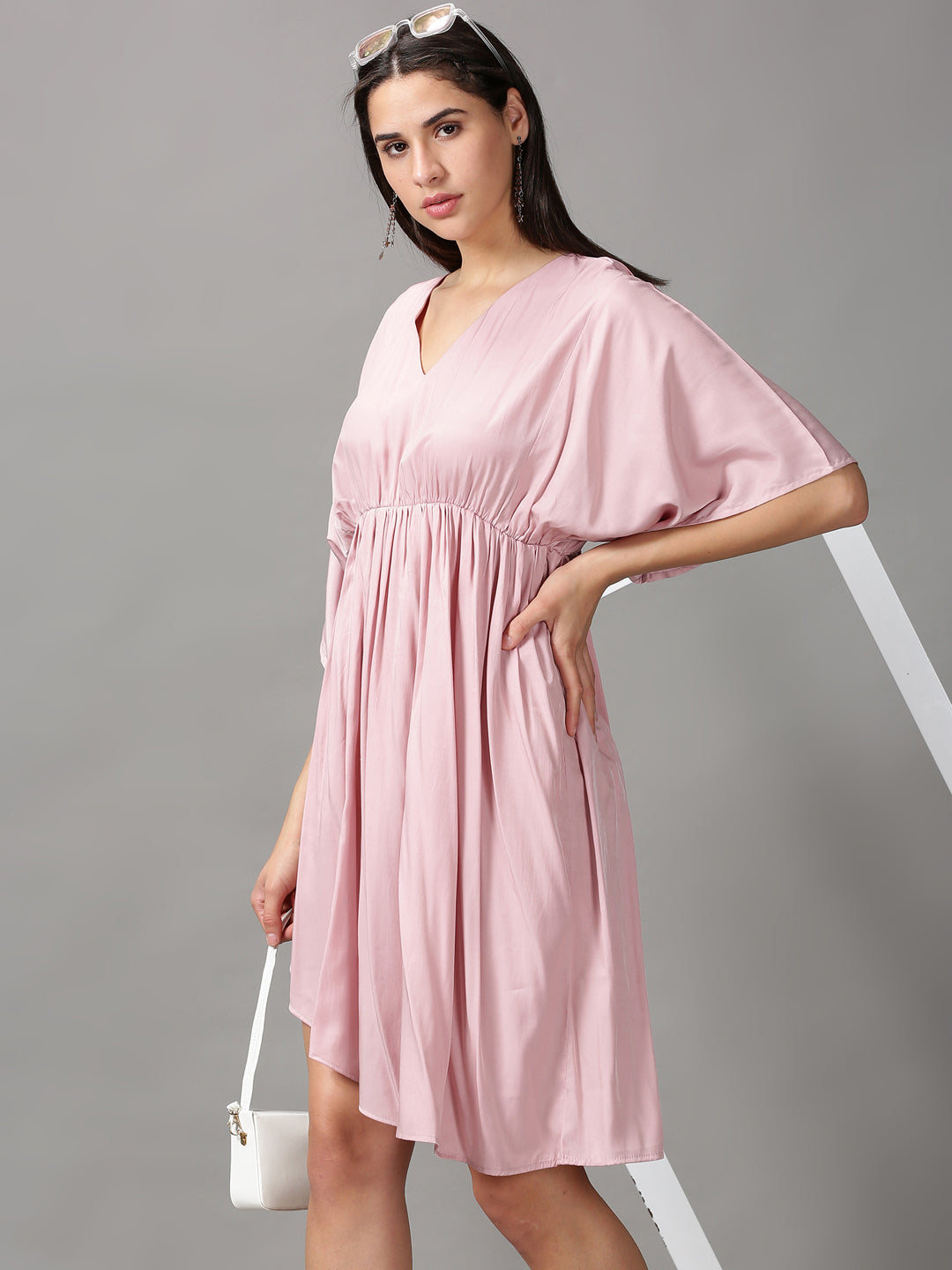 Women's Pink Solid Fit and Flare Dress