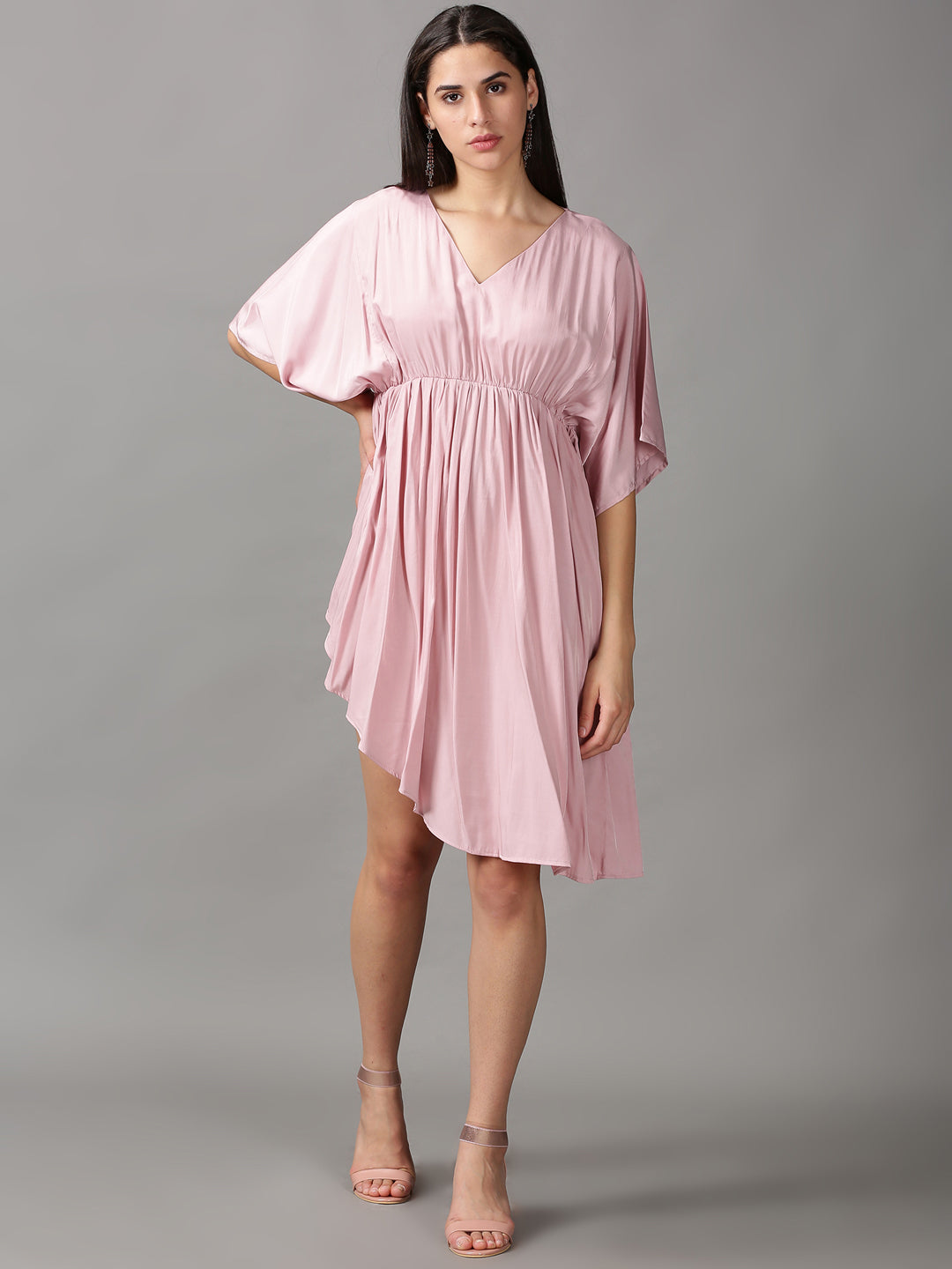 Women's Pink Solid Fit and Flare Dress