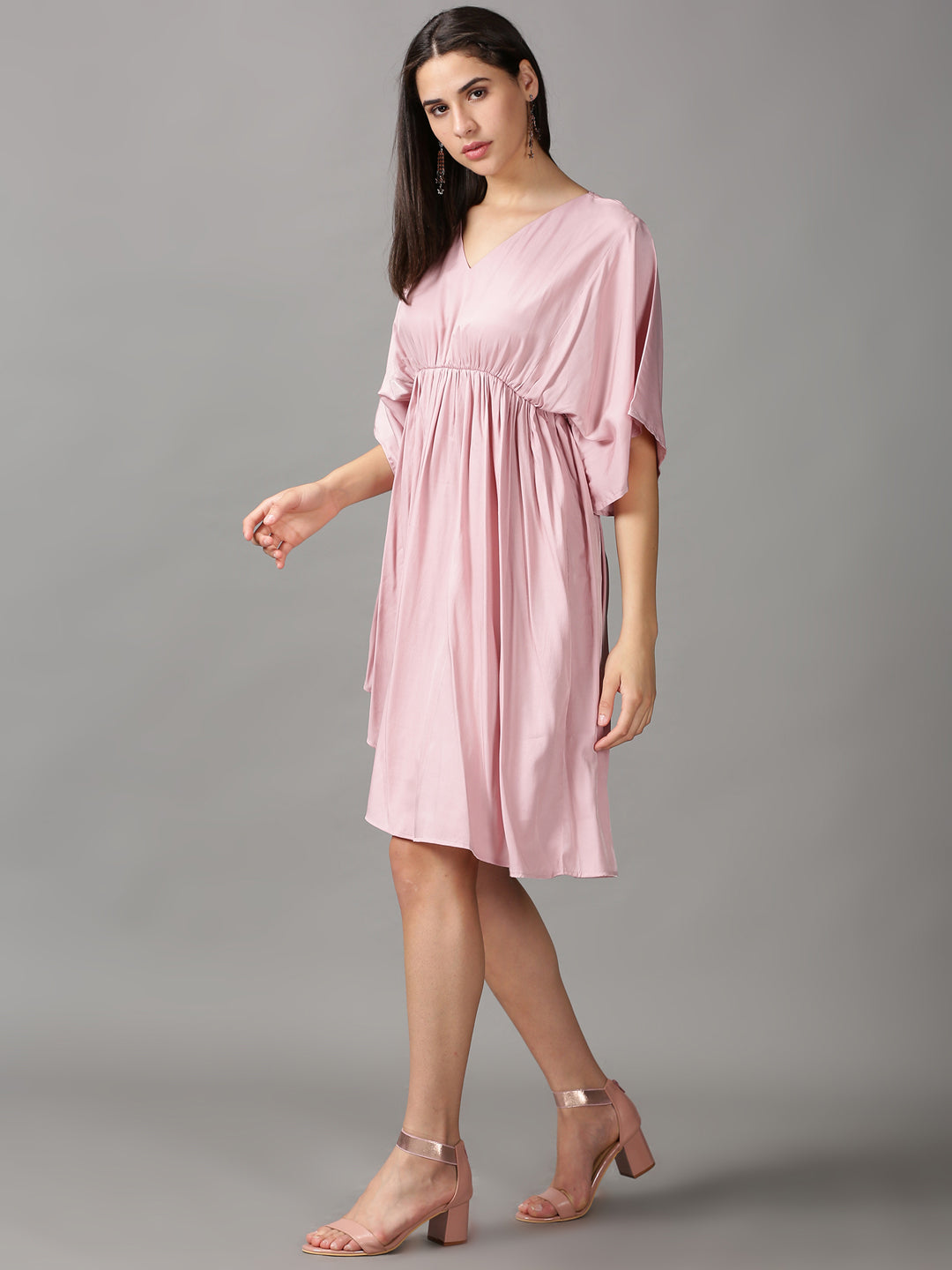 Women's Pink Solid Fit and Flare Dress