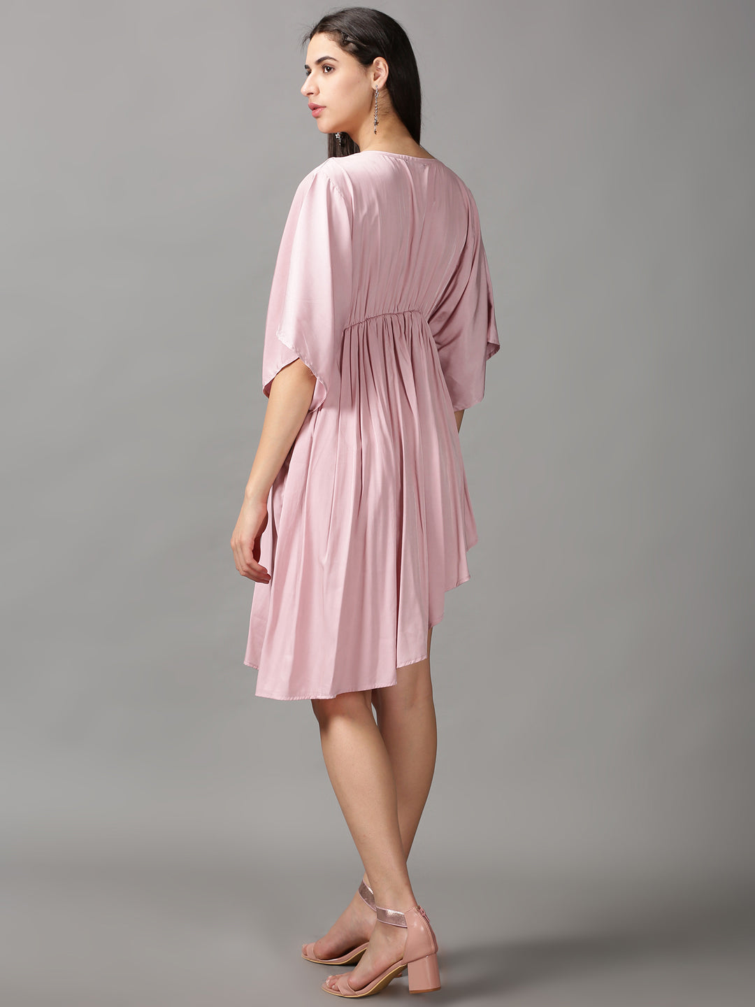 Women's Pink Solid Fit and Flare Dress