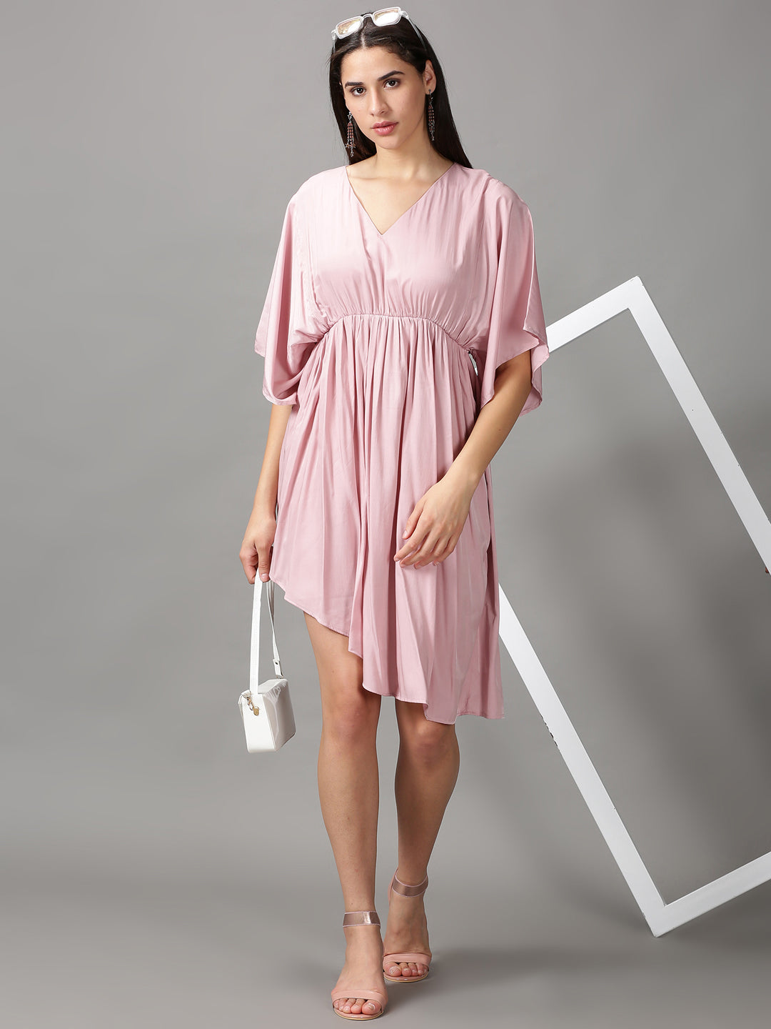 Women's Pink Solid Fit and Flare Dress