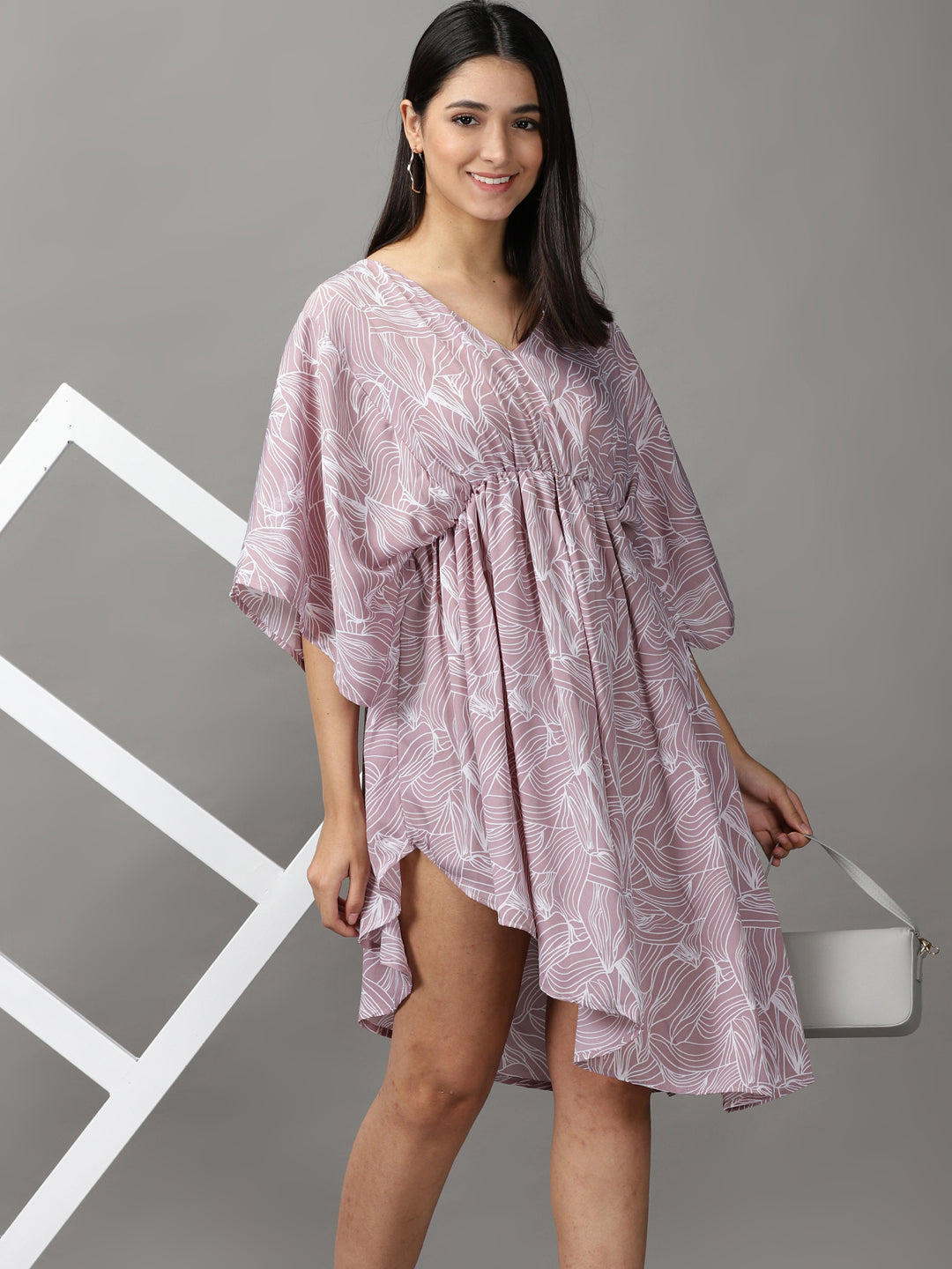 Women's Mauve Printed Fit and Flare Dress