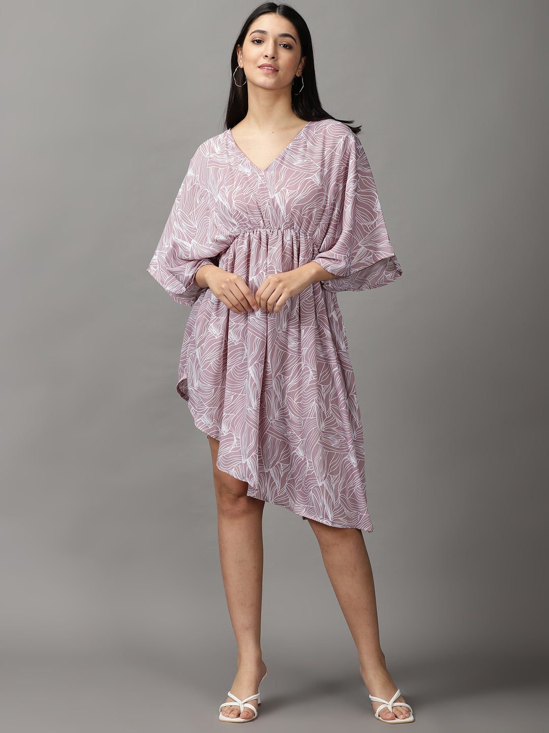 Women's Mauve Printed Fit and Flare Dress