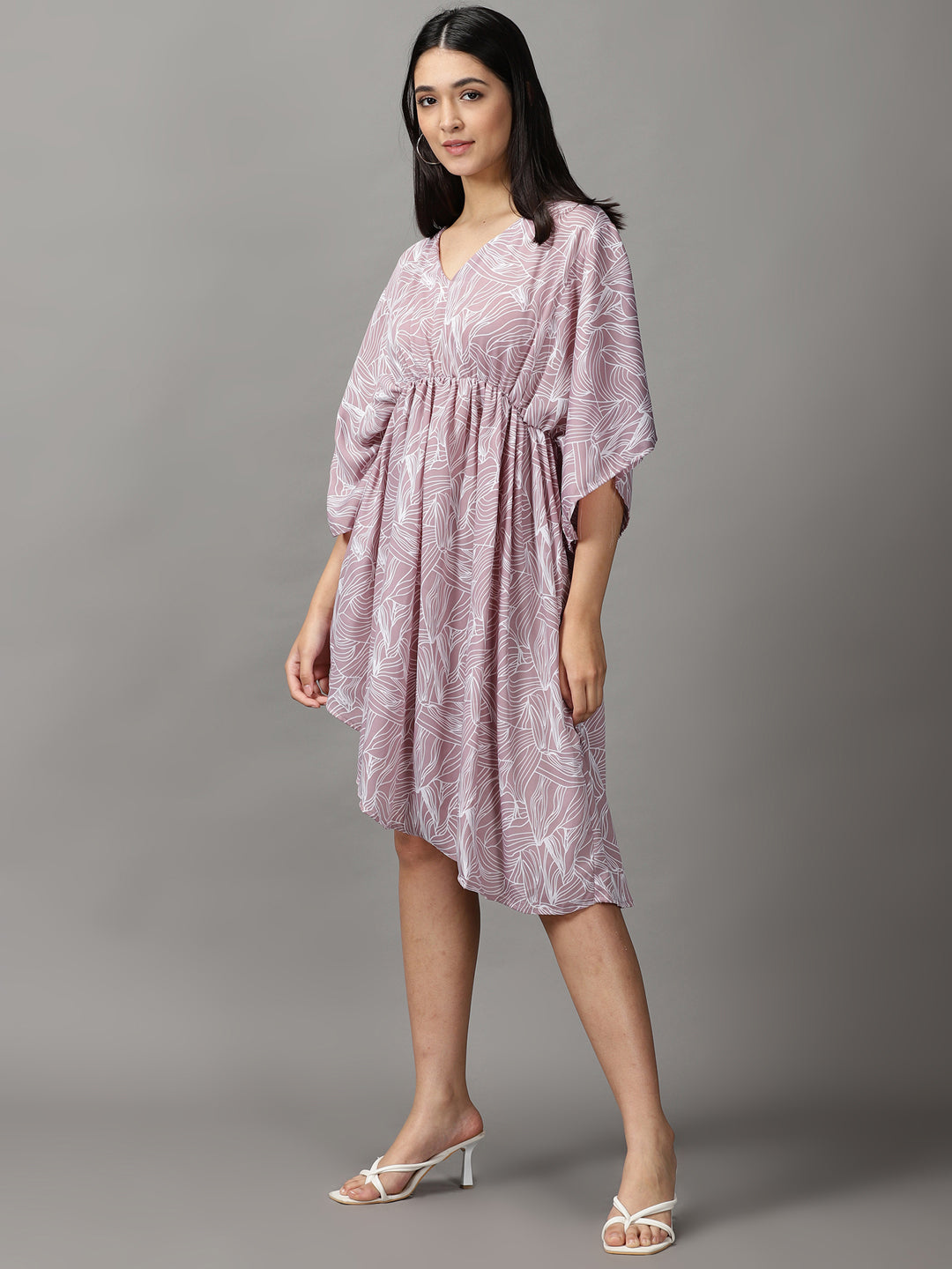 Women's Mauve Printed Fit and Flare Dress