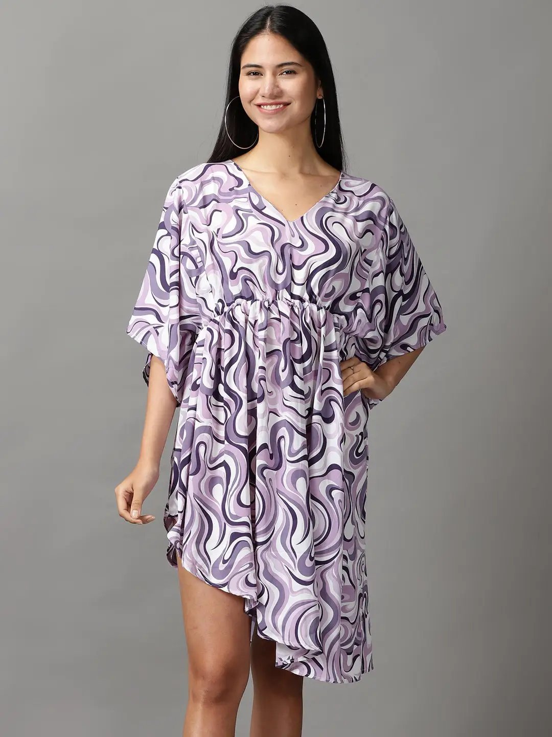 Shop Women's Lavender Abstract Printed Fit and Flare Dress| Showoffff Shop Women's Lavender Abstract Printed Fit and Flare Dress| Showoffff
