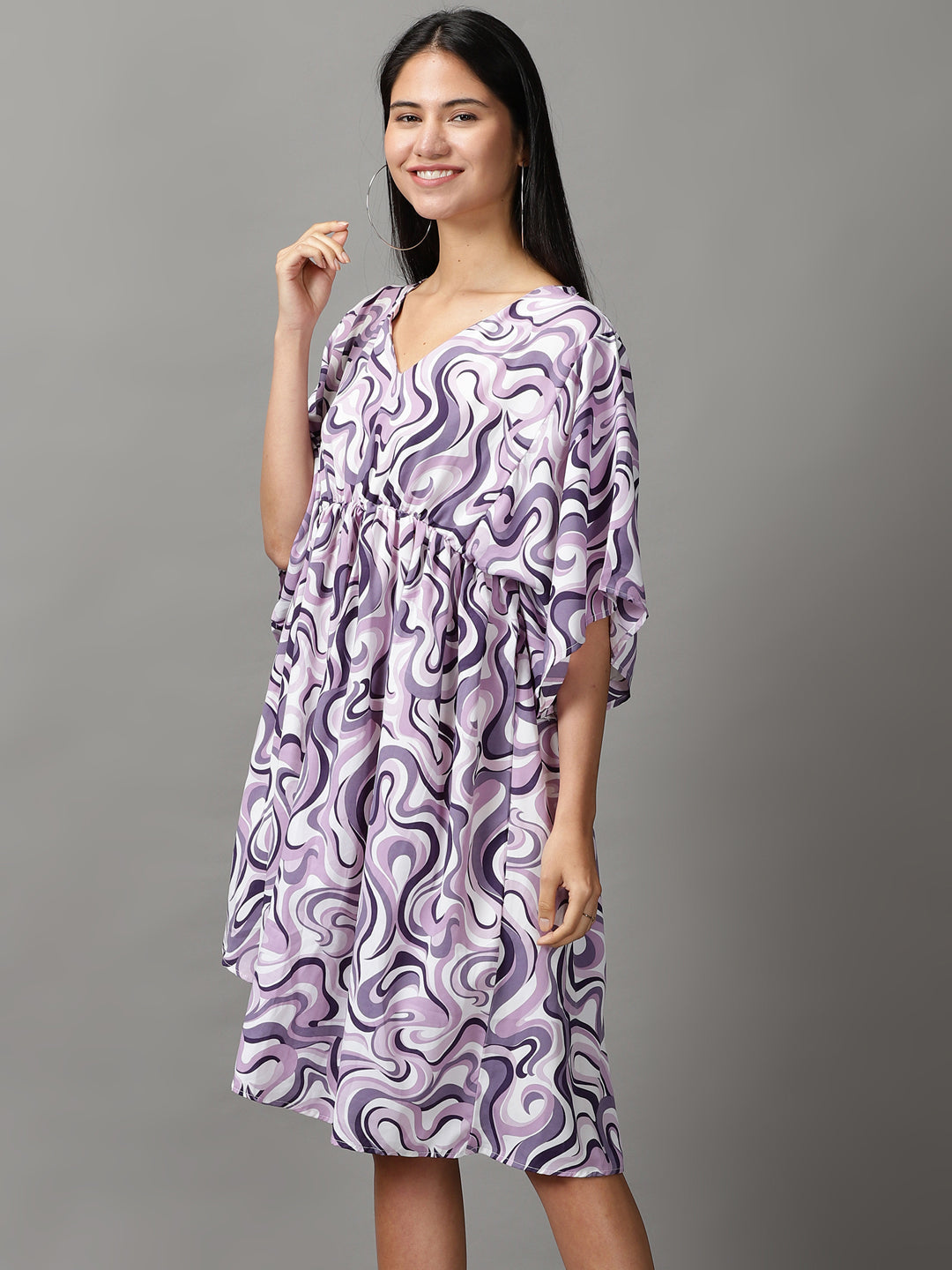 Women's Lavender Printed Fit and Flare Dress