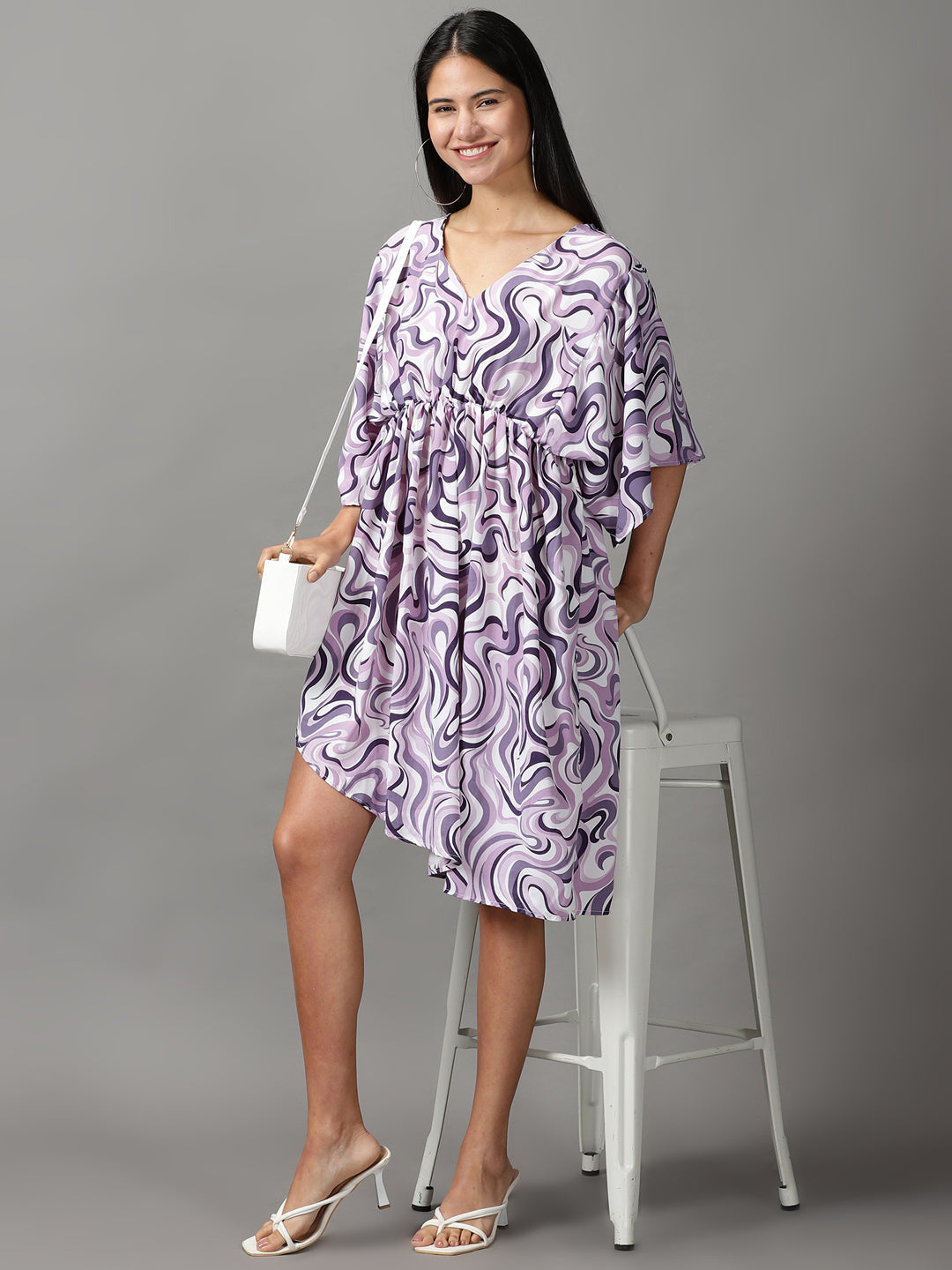 Women's Lavender Printed Fit and Flare Dress