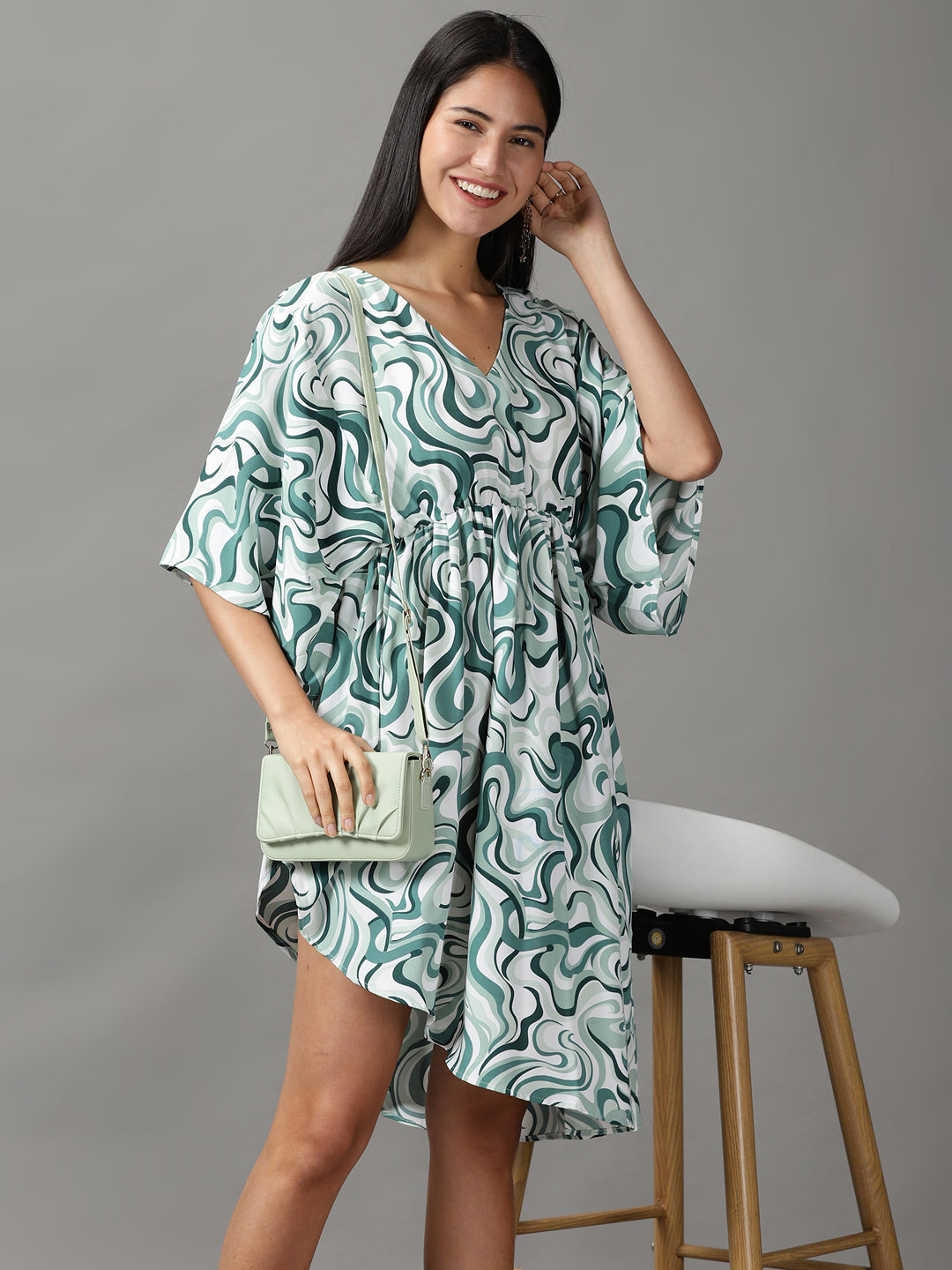 Women's Green Printed Fit and Flare Dress