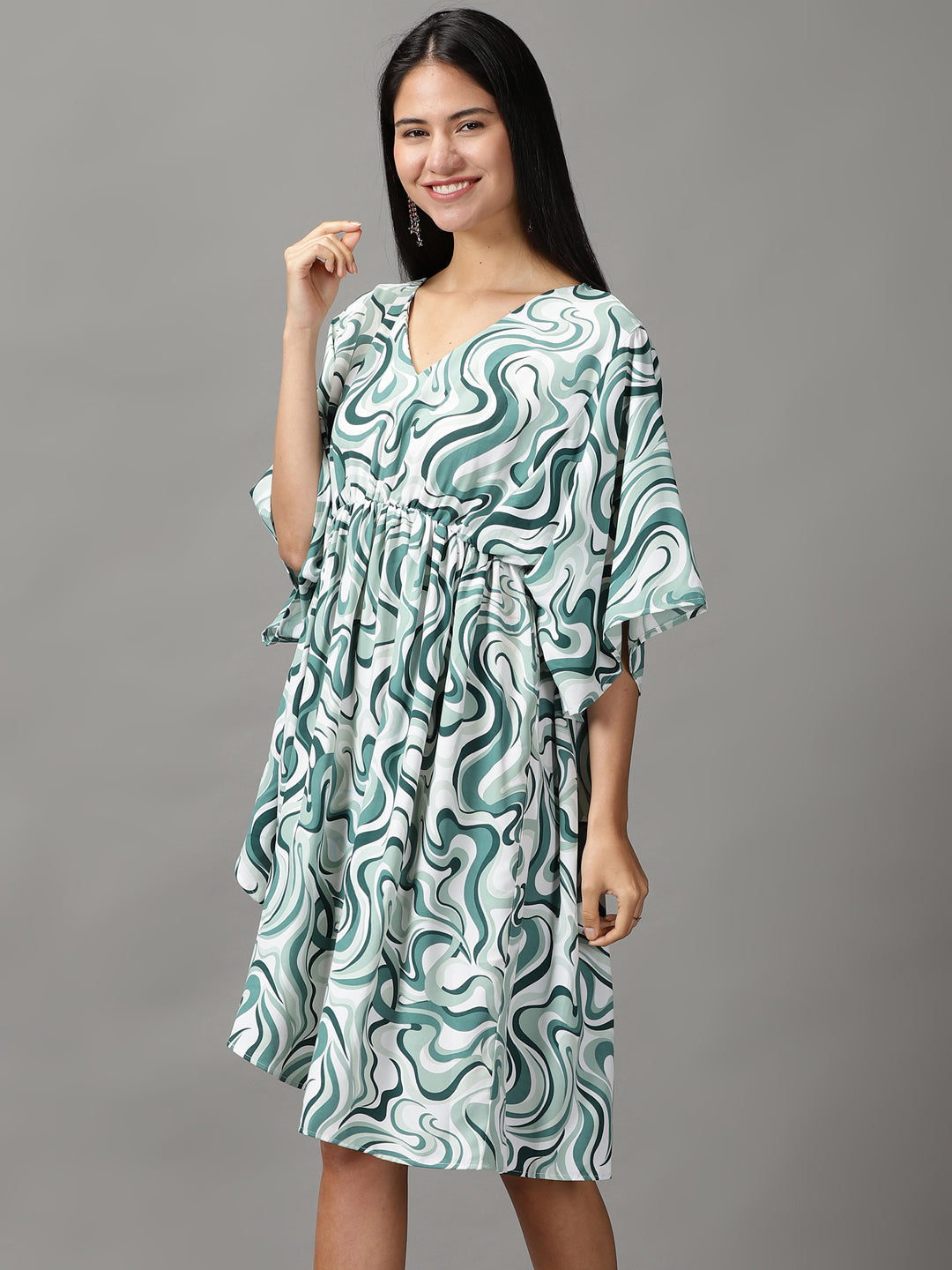 Women's Green Printed Fit and Flare Dress