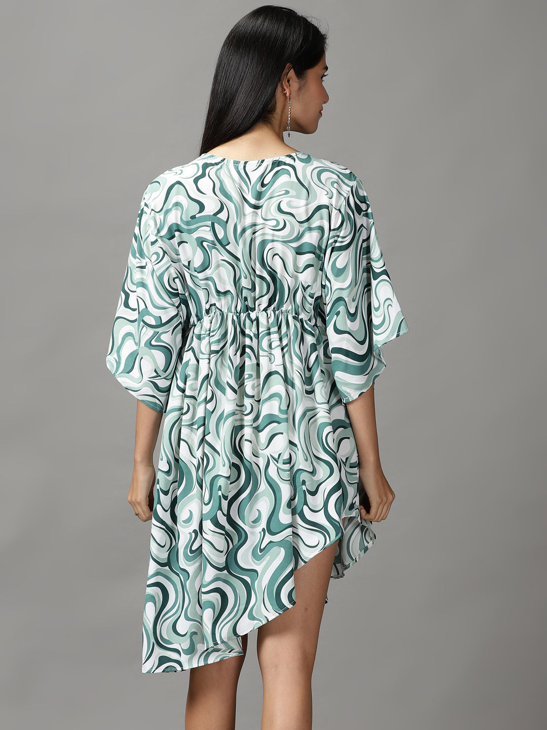 Women's Green Printed Fit and Flare Dress