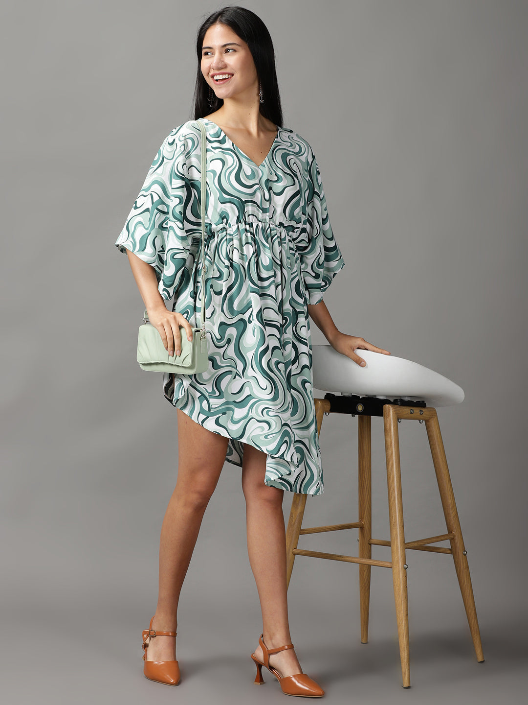 Women's Green Printed Fit and Flare Dress