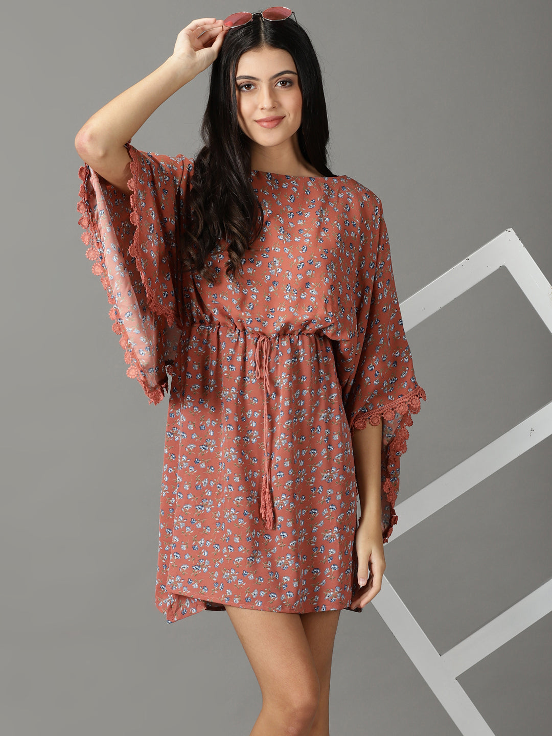 Women's Rust Printed Kaftan Dress